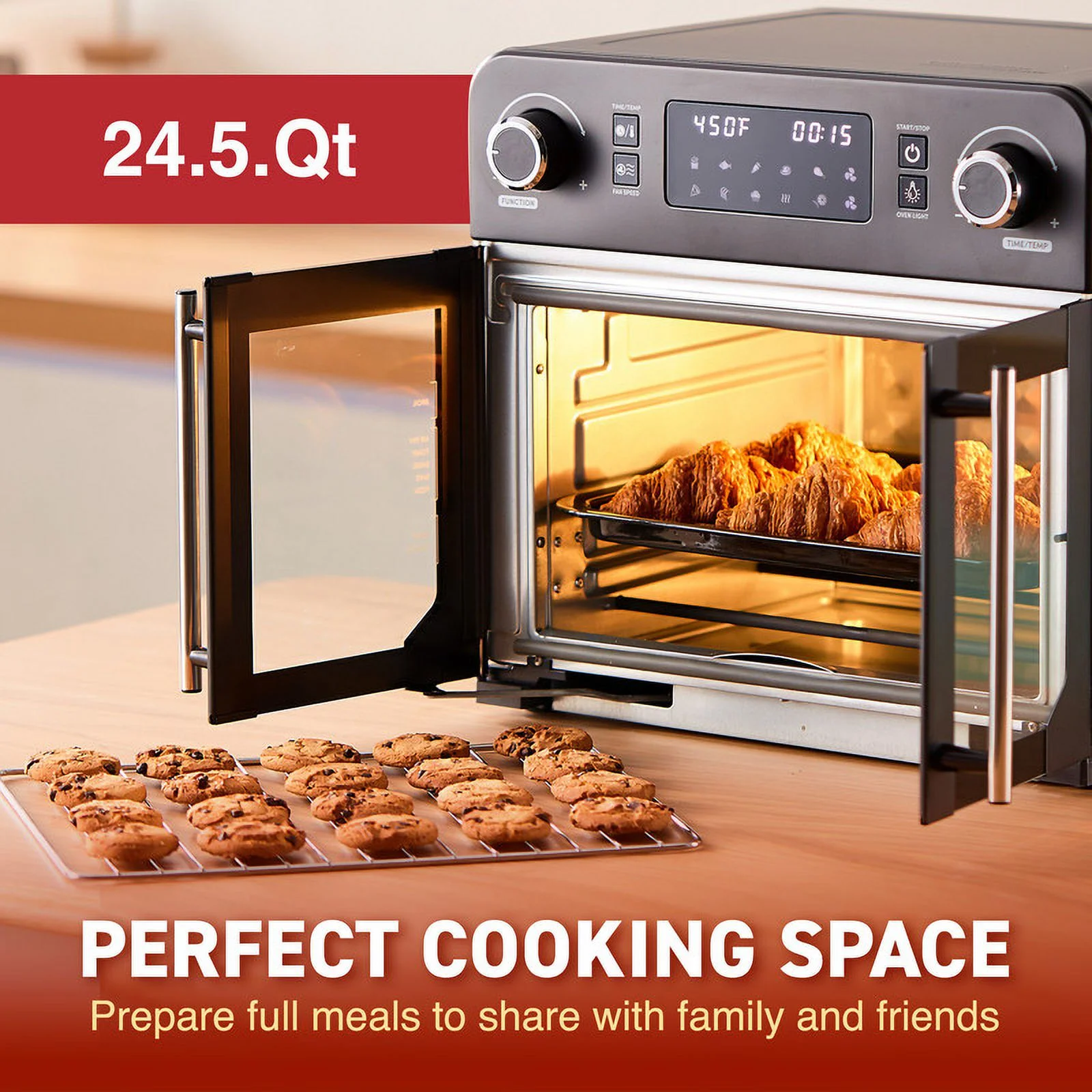 Elite Cuisine 23L French Door Air Fryer Oven with Digital Controls