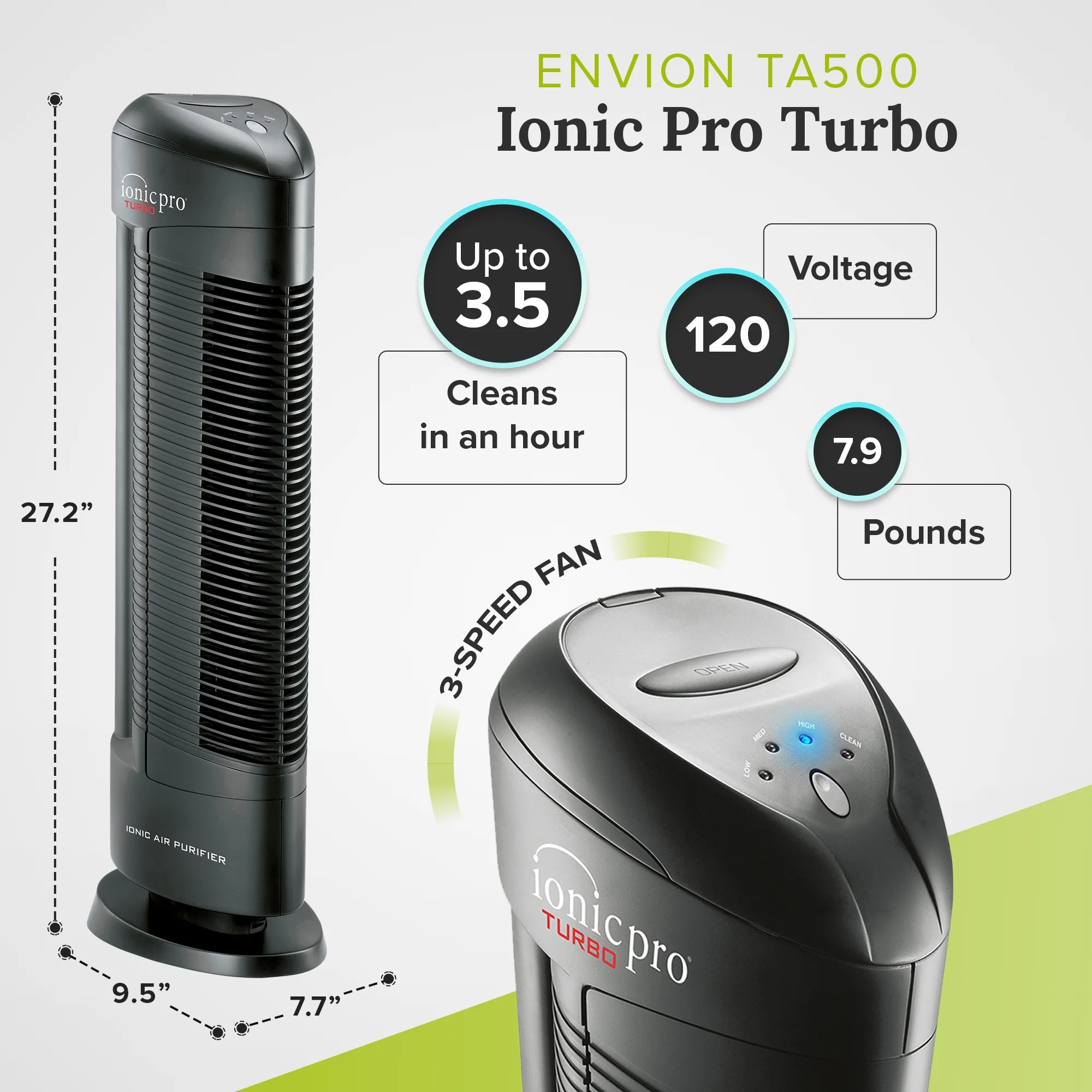 ENVION TA500 Ionic Pro Turbo Medium to Large Room Air Purifier Tower