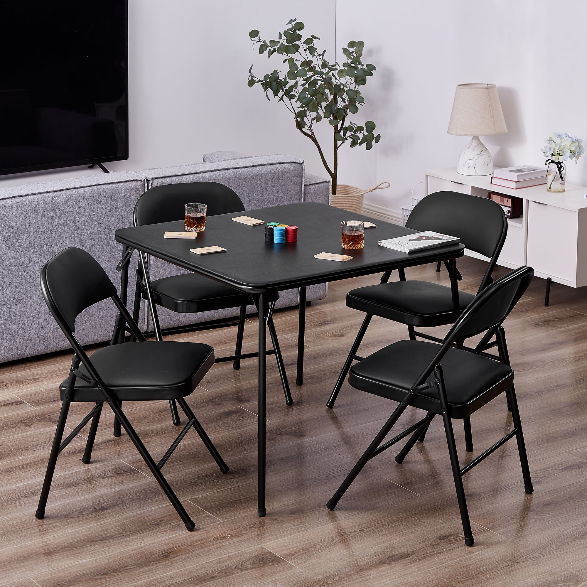 Javlergo Square Folding Table, Portable Card/Activity Table with Collapsible Legs & Vinyl Upholstery, Black