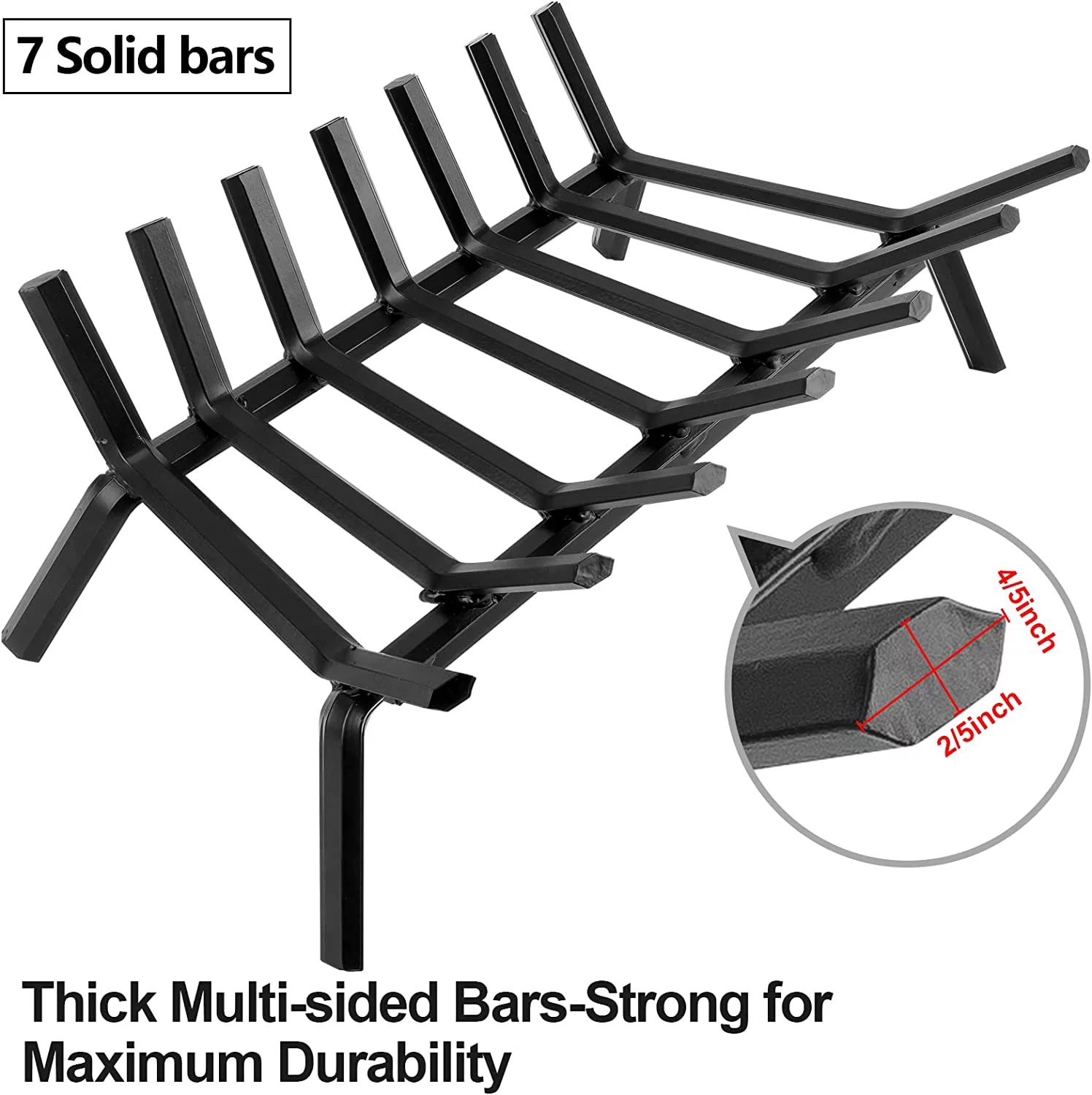 Amagabeli Fireplace Grates 24 Inch Wide Heavy Duty Solid Steel Fireplace Log Grate for Indoor Wood Holder Wrought Iron Fire Grate Wood Rack for Outdoor Kindling Wood Stove Hearth Burning Rack Black