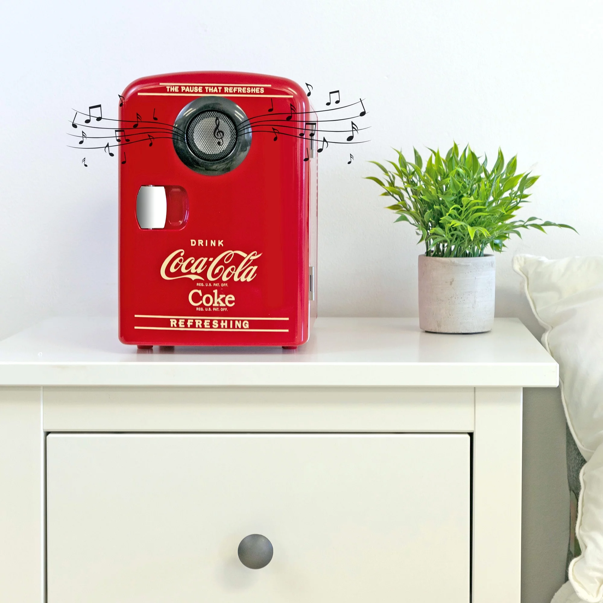 Coca-Cola 6 Can Portable Cooler/Warmer Built-in Bluetooth Speaker Refrigerator