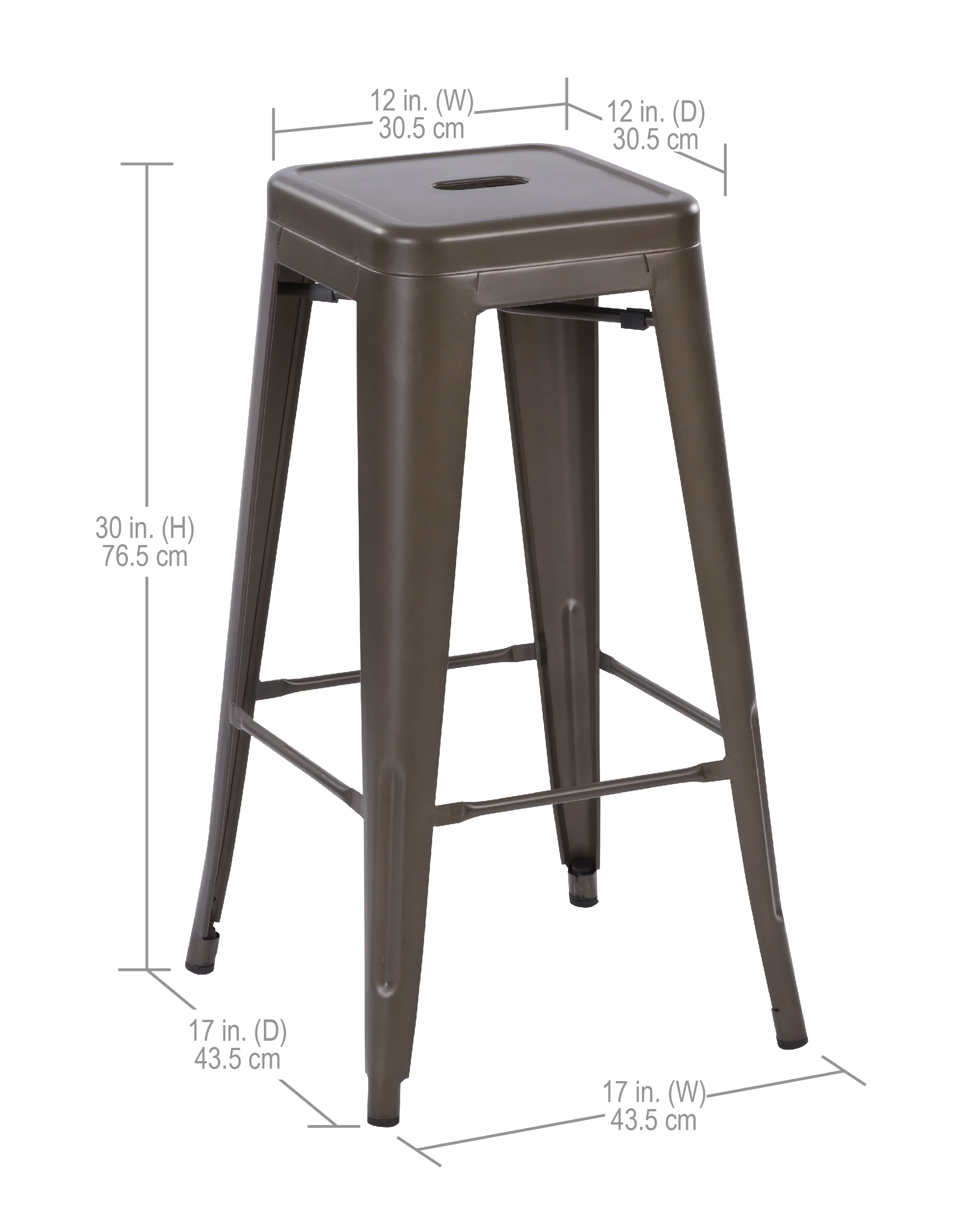 Howard 30inch Metal Stool, Set of 4, Gunmetal Color, Backless Style for Kitchen and Bar