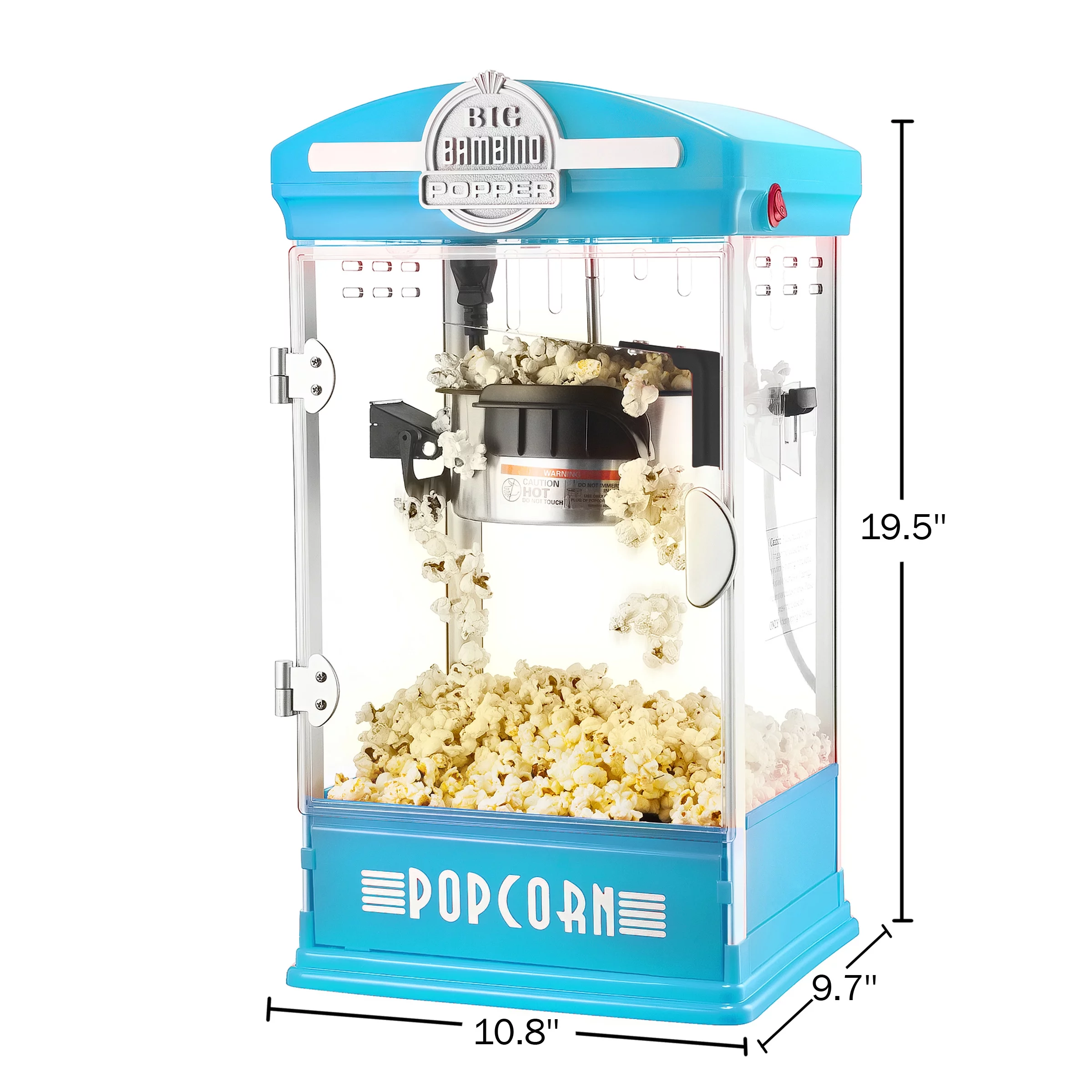 Big Bambino Retro Tabletop Popcorn Popper - 4-oz Stainless-Steel Kettle, Measuring Cups, Bags, and Removable Tray by Great Northern Popcorn (Blue)