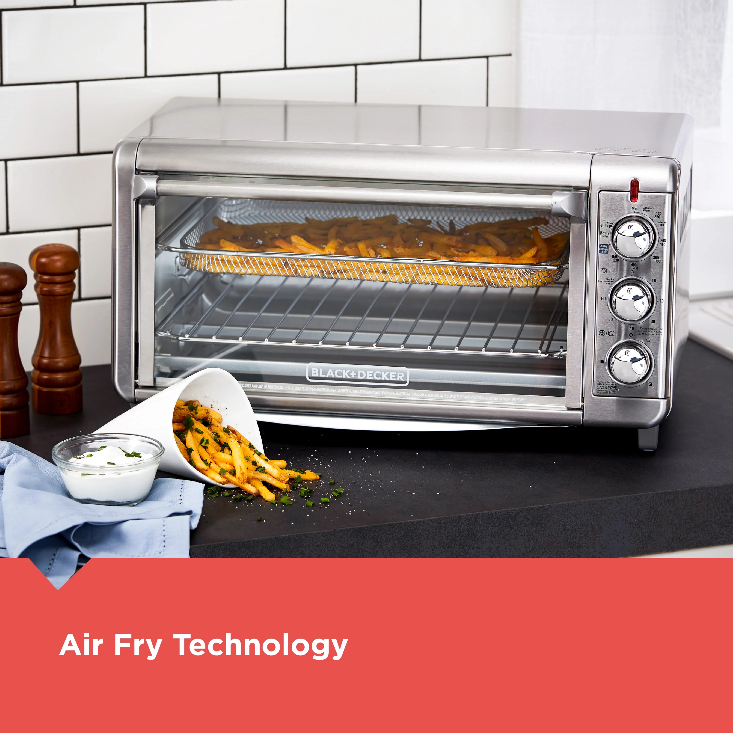 BLACK+DECKER Extra Wide Crisp ��N Bake Air Fry Toaster Oven, Silver, TO3265XSSD