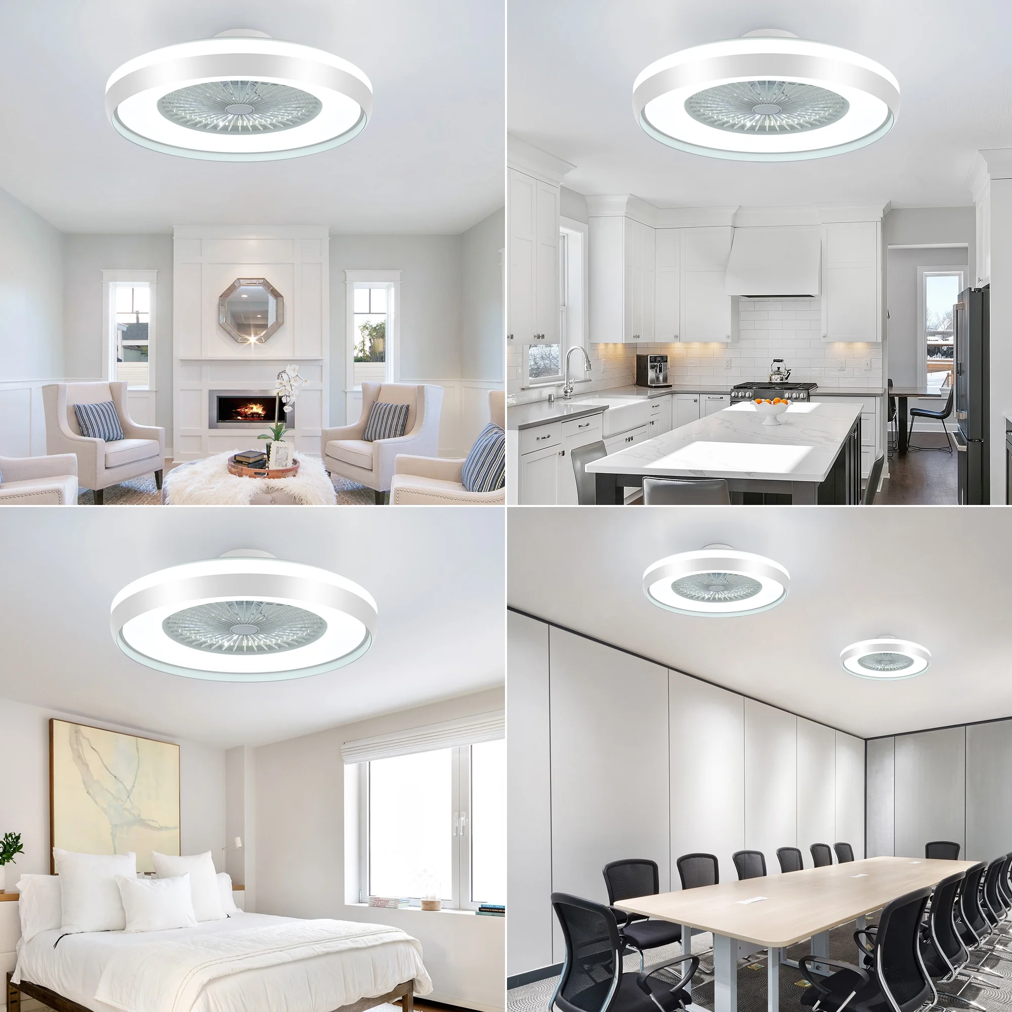 24'' Low Profile Ceiling Fan with Light, Remote/APP Control, Dimmable 6 Speeds Timing Reversible