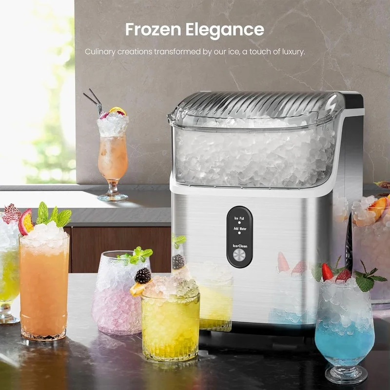 Ice Makers Countertop 35lbs/Day Pebble Ice Maker Machine with Sonic Ice, with Ice Scoop and Ice Basket for Home & Kitchen (Stainless Steels Silver)