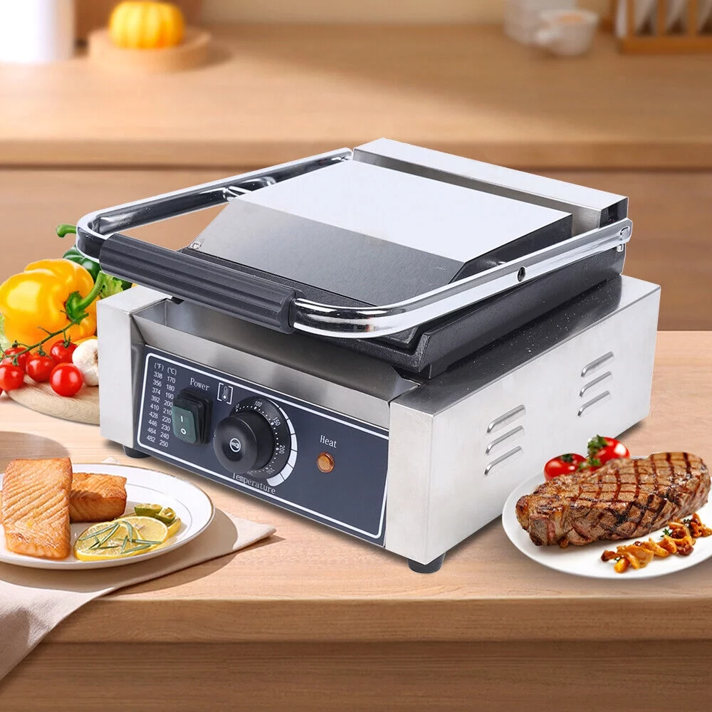 Commercial Electric Panini Press Grill Griddle Plate , Flat Sandwich Steak Maker