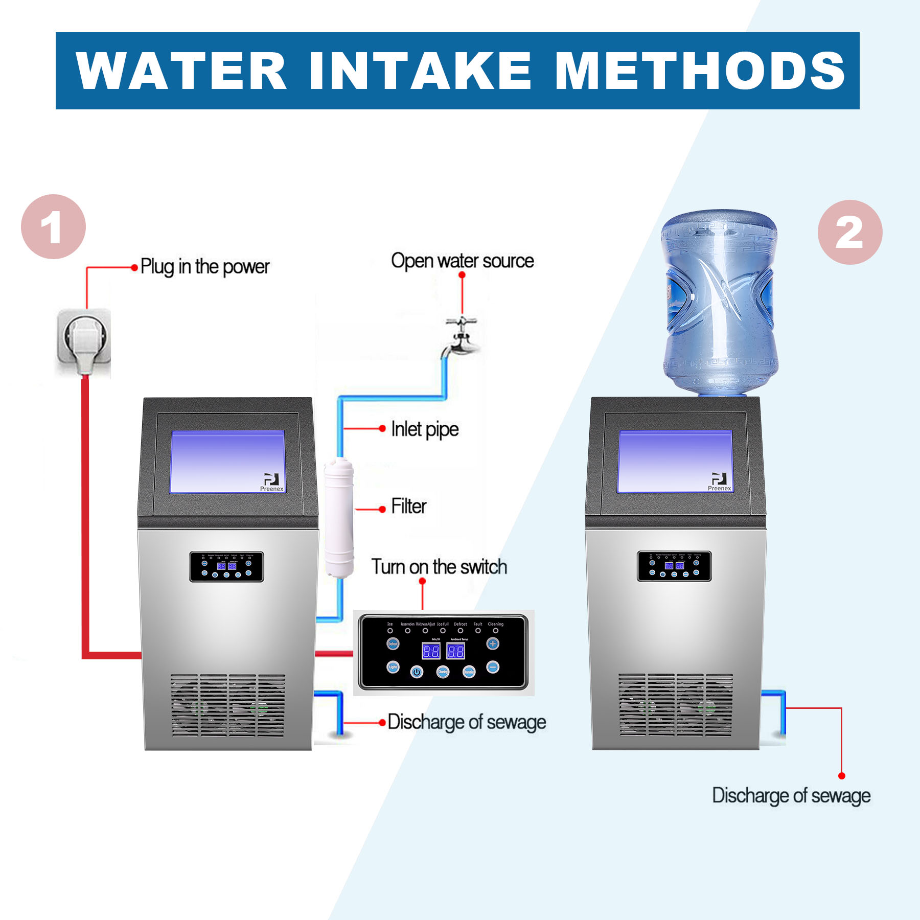 Built-In Stainless Steel Commercial 130Lbs/24H Ice Maker Portable Ice Machine