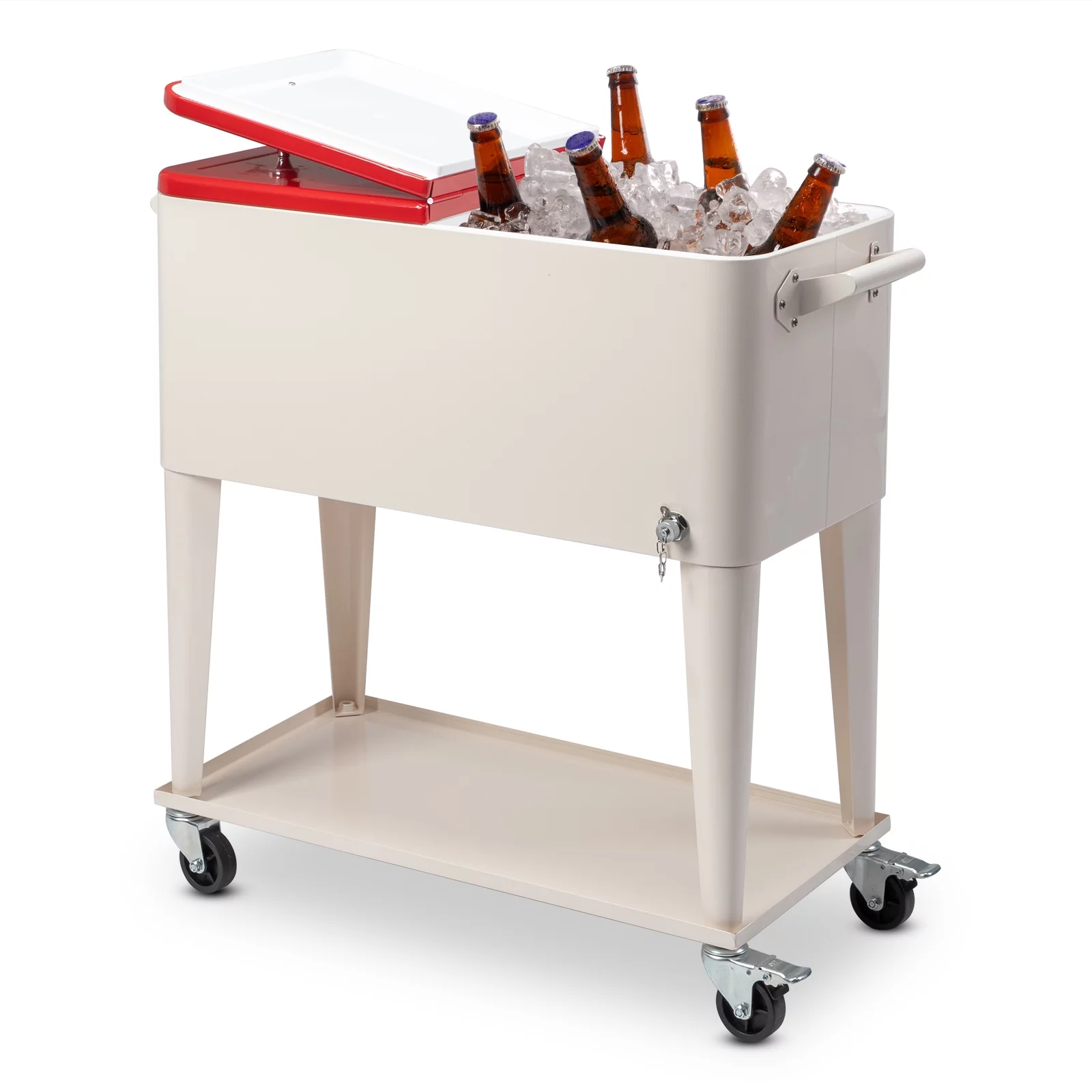IVV Freezer Insulation Cart,80Qt Box Square Foot Tube with Drain Pipe Freezer Incubator Rolling Cooler for Camping, BBQs, Tailgating & Outdoor Activities (White+Red Top)