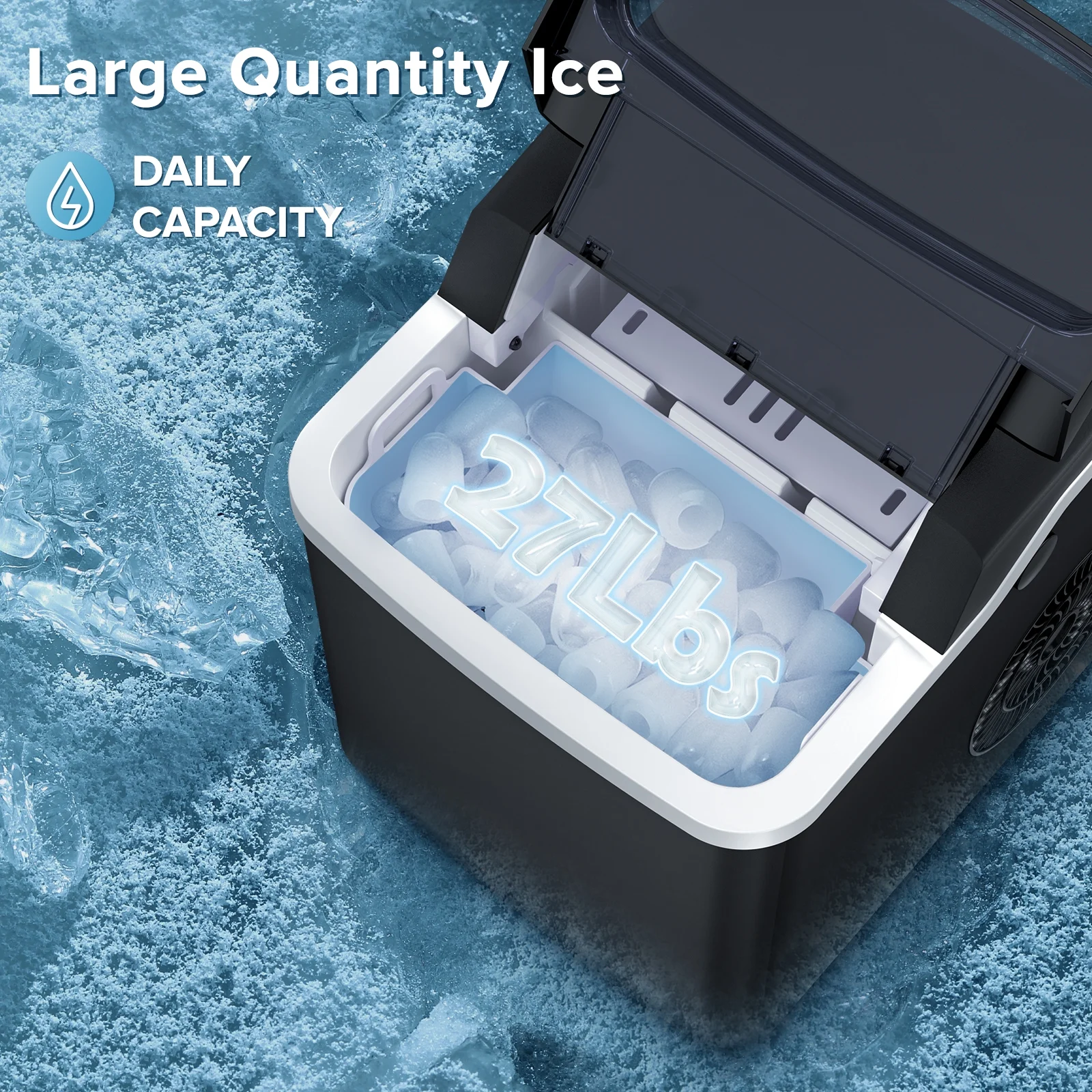 Auseo Portable Ice Maker Countertop, One-Click Operation Ice Makers with Ice Scoop and Basket, for Kitchen/Office/Bar/Party-Black