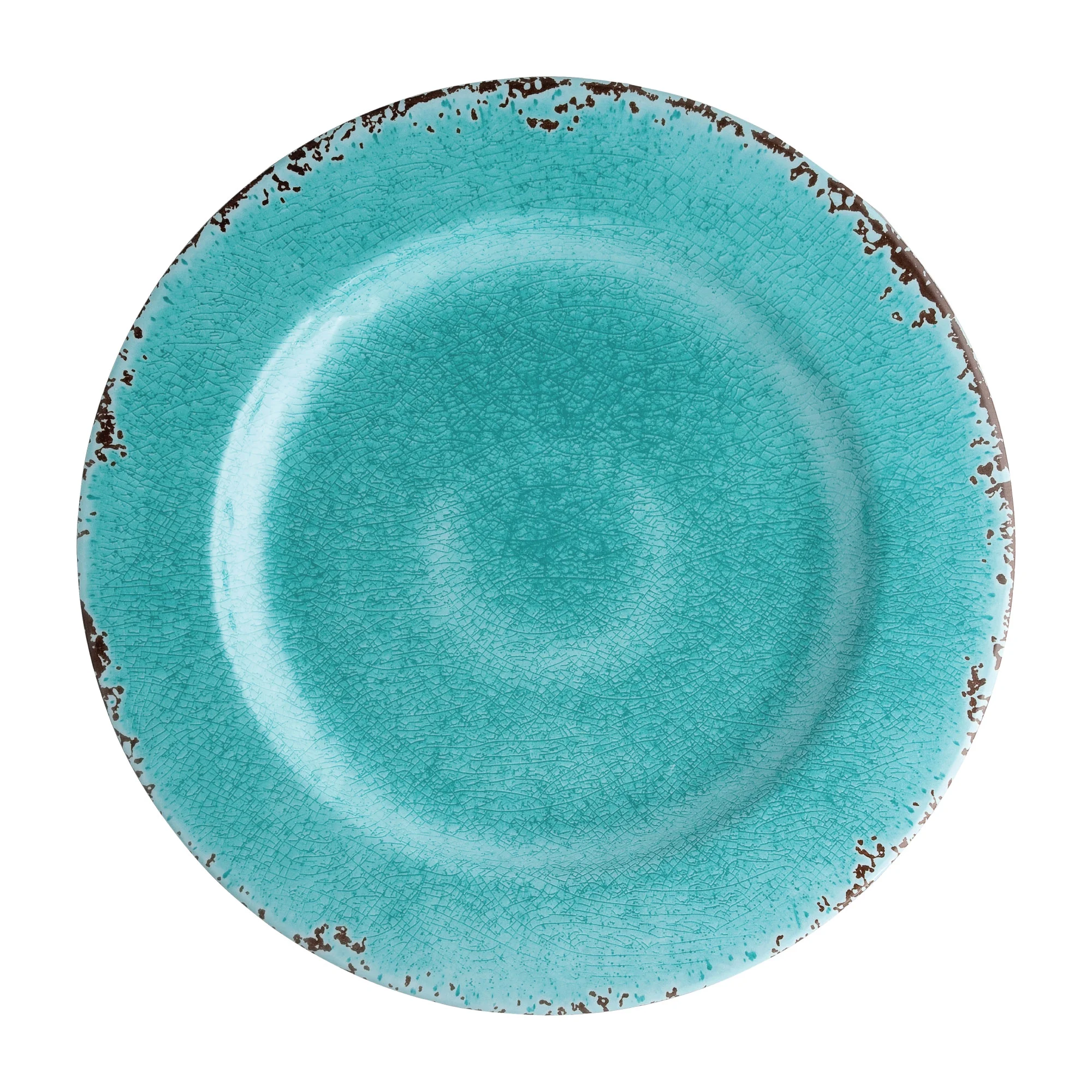 Gourmet Art 16-Piece Crackle Melamine Dinnerware Set, Turquoise, Service for 4. Includes Dinner Plates, Salad Plates, Dessert Plates and Bowls.