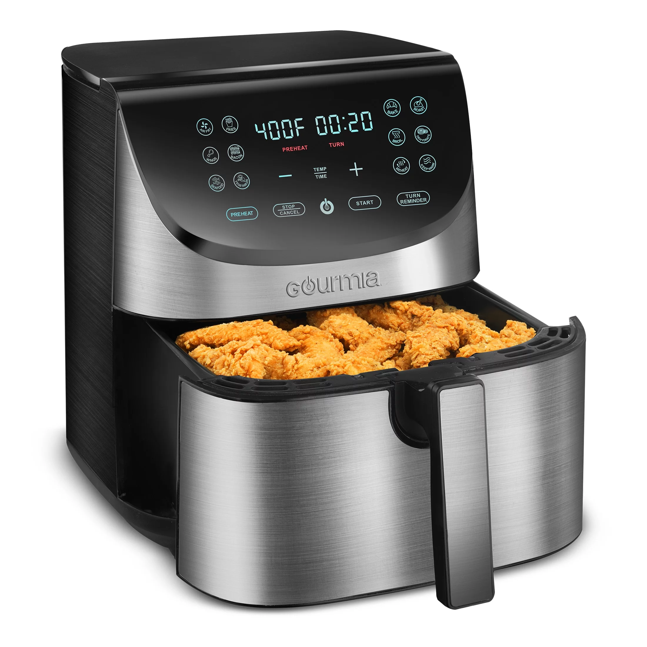 Gourmia 8 Qt Digital Air Fryer with 12-One Touch Presets, Stainless Steel, Black, 13 in, New