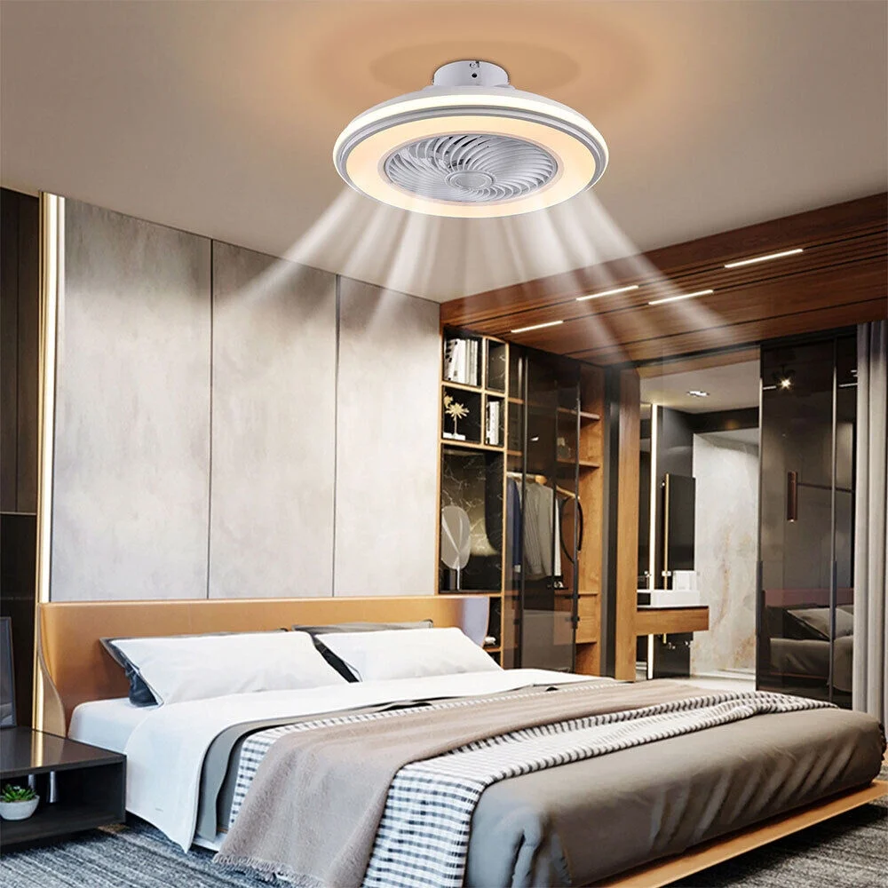 20' Invisible Ceiling Fan Light LED Bladeless Fan Lamp with Remote White