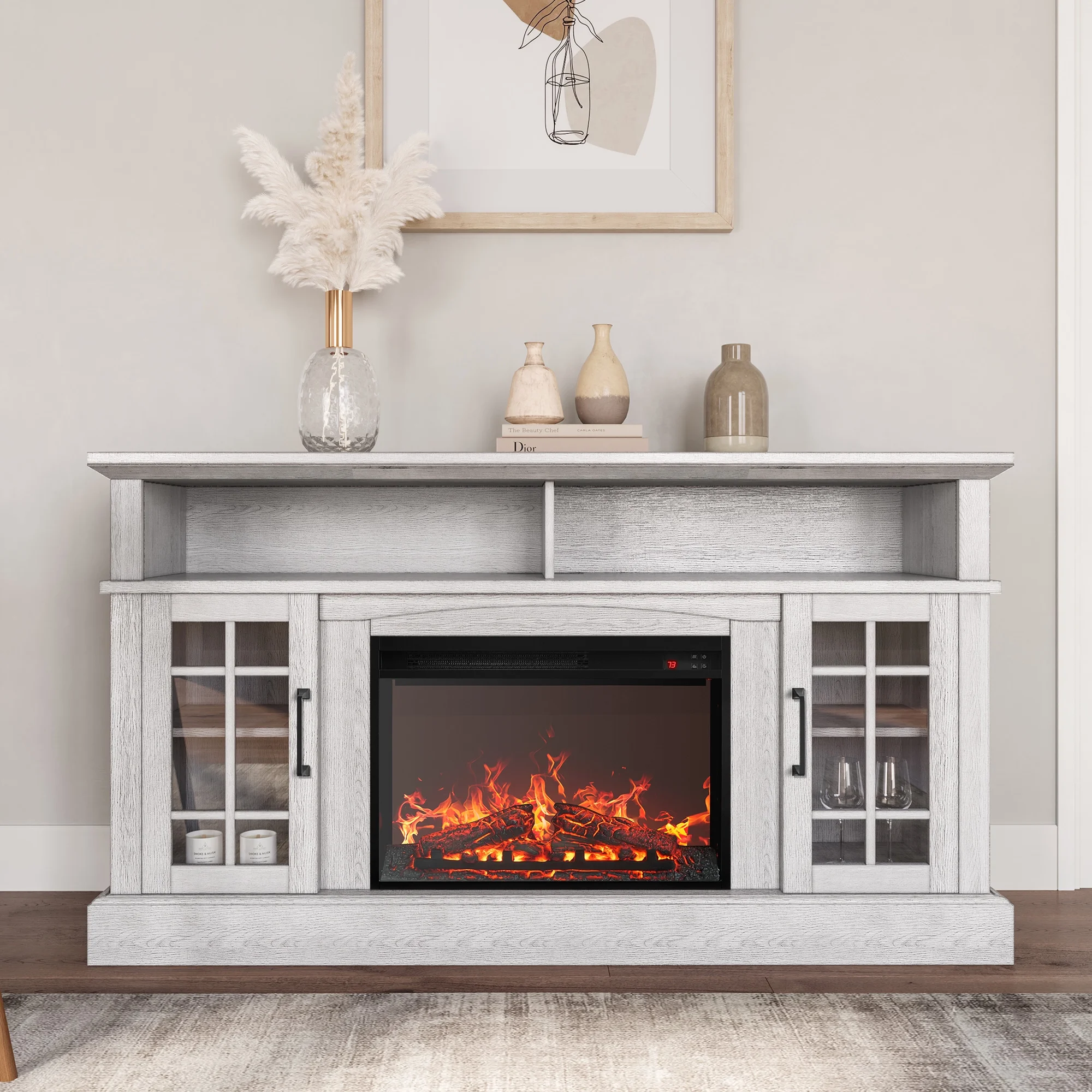 BELLEZE 58' TV Stand with 23' Electric Fireplace, Fireplace TV Console for TVs up to 65