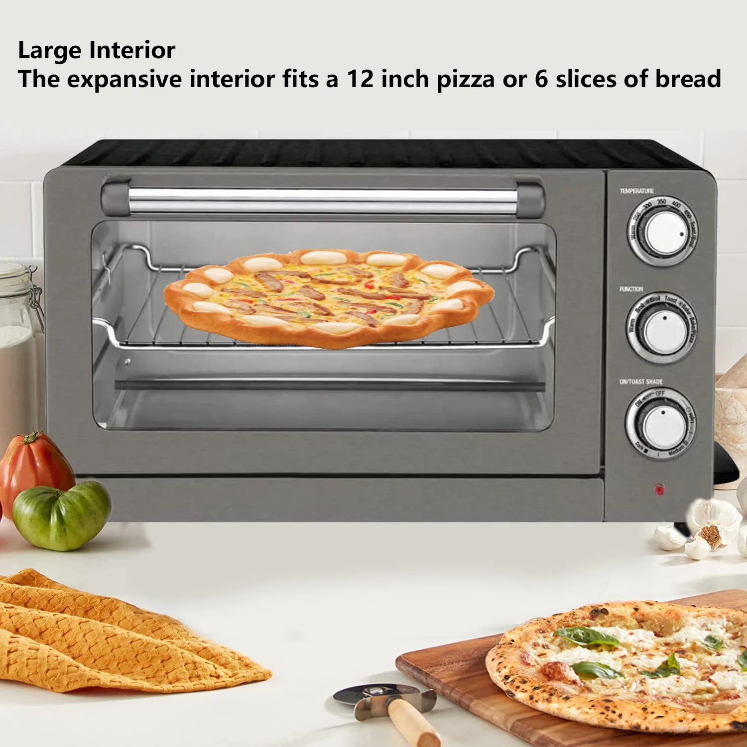 8-in-1 Convection Toaster Oven - For Broil Bake Toast Bagel Pizza Reheat Defrost - Fits 12' Pizza/6 Slices of Toast