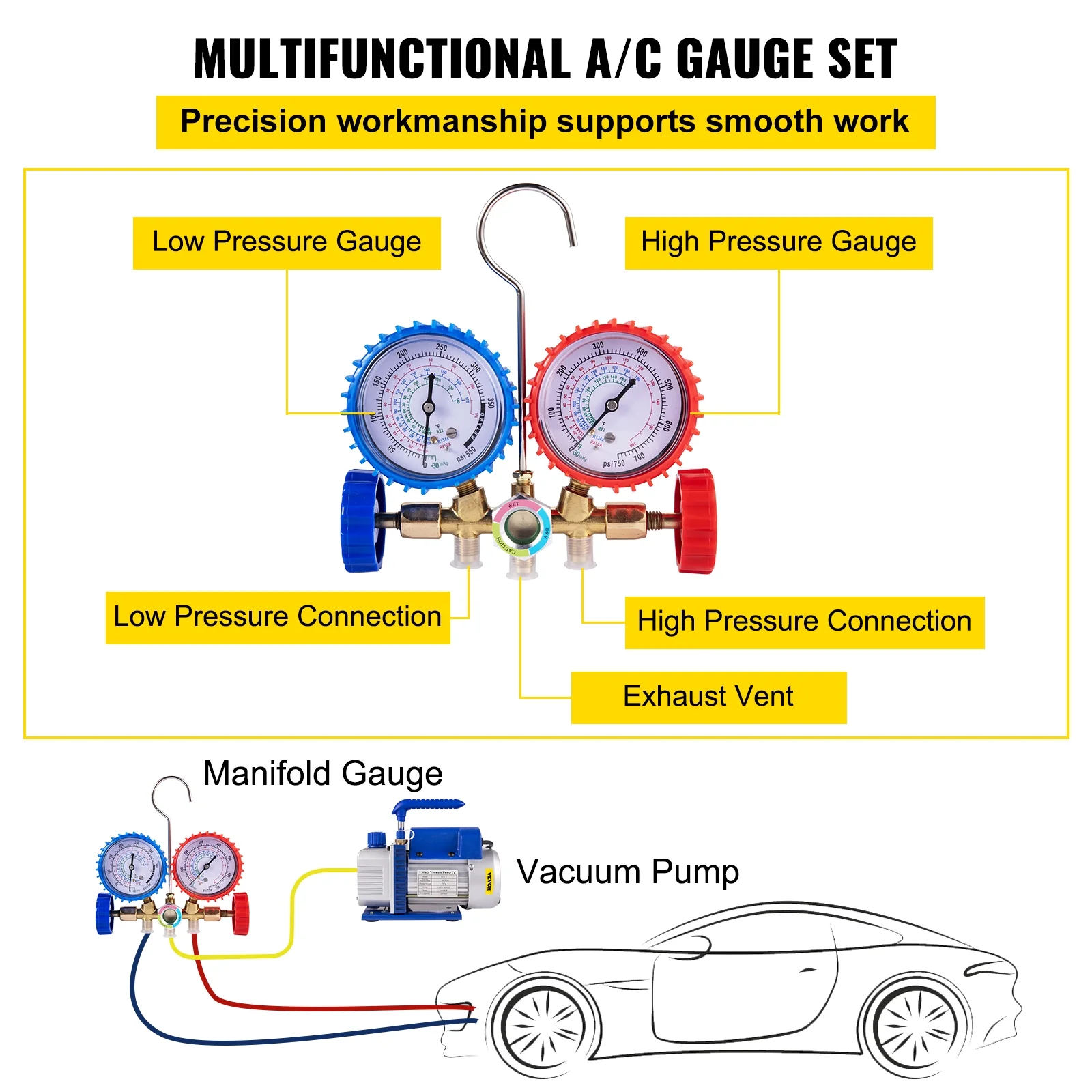 BENTISM Vacuum Pump Refrigeration Pump 3CFM 1-Stage Gauges A/C Air Conditioning Refrigerant