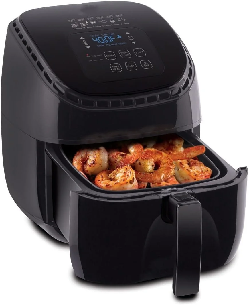 Brio 3-Quart Digital Air Fryer With Bonus Pan and Frying Rack with One-Touch Digital Controls, 6 Easy Presets, Precise Temperature Control, Recipe Book, Wattage Control, Preheat and Reheat