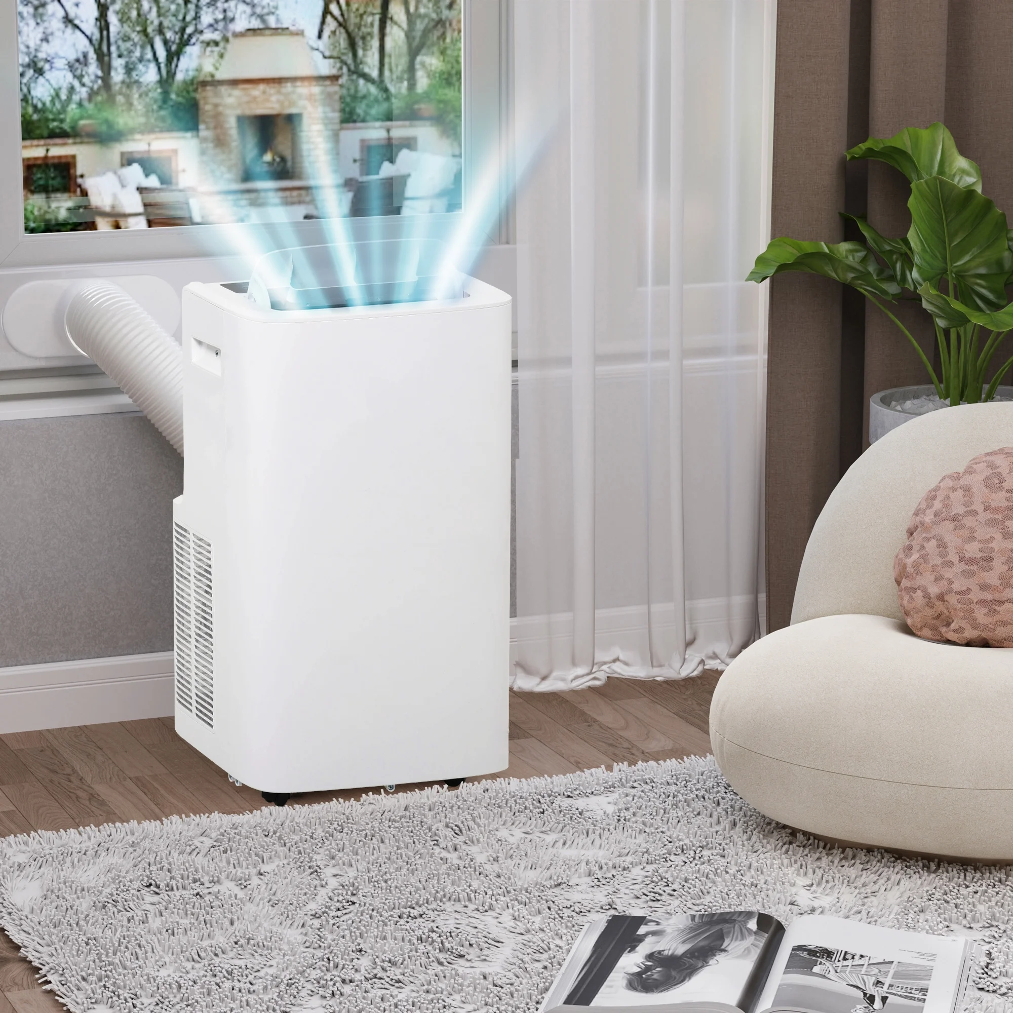 HOMCOM 12000 BTU Portable Air Conditioner with Cooling, Dehumidifying, Ventilating Function, Remote Control, & LED Display, White