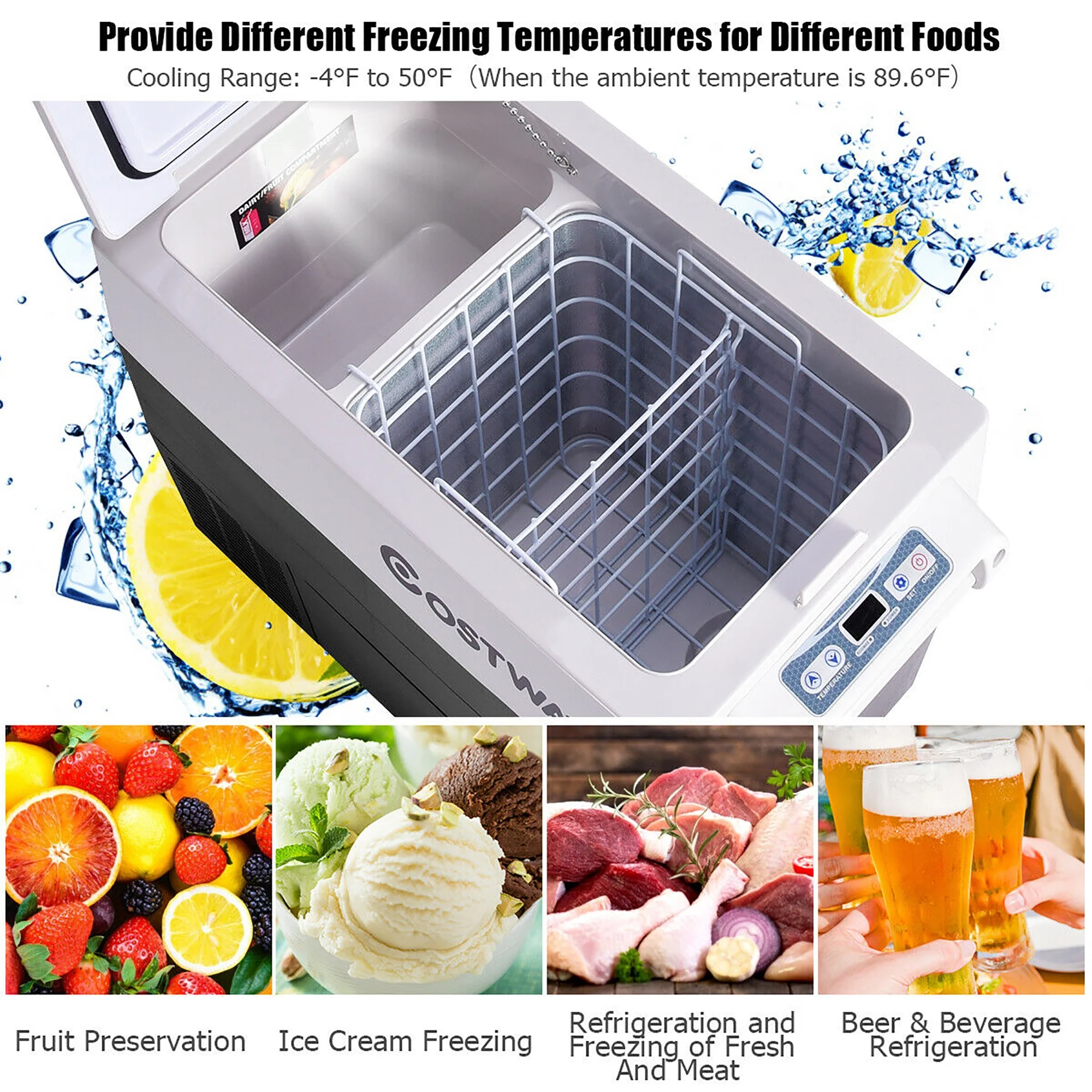Costway 55 Quarts Portable Refrigerator Electric Car Cooler Compressor Freezer Camping
