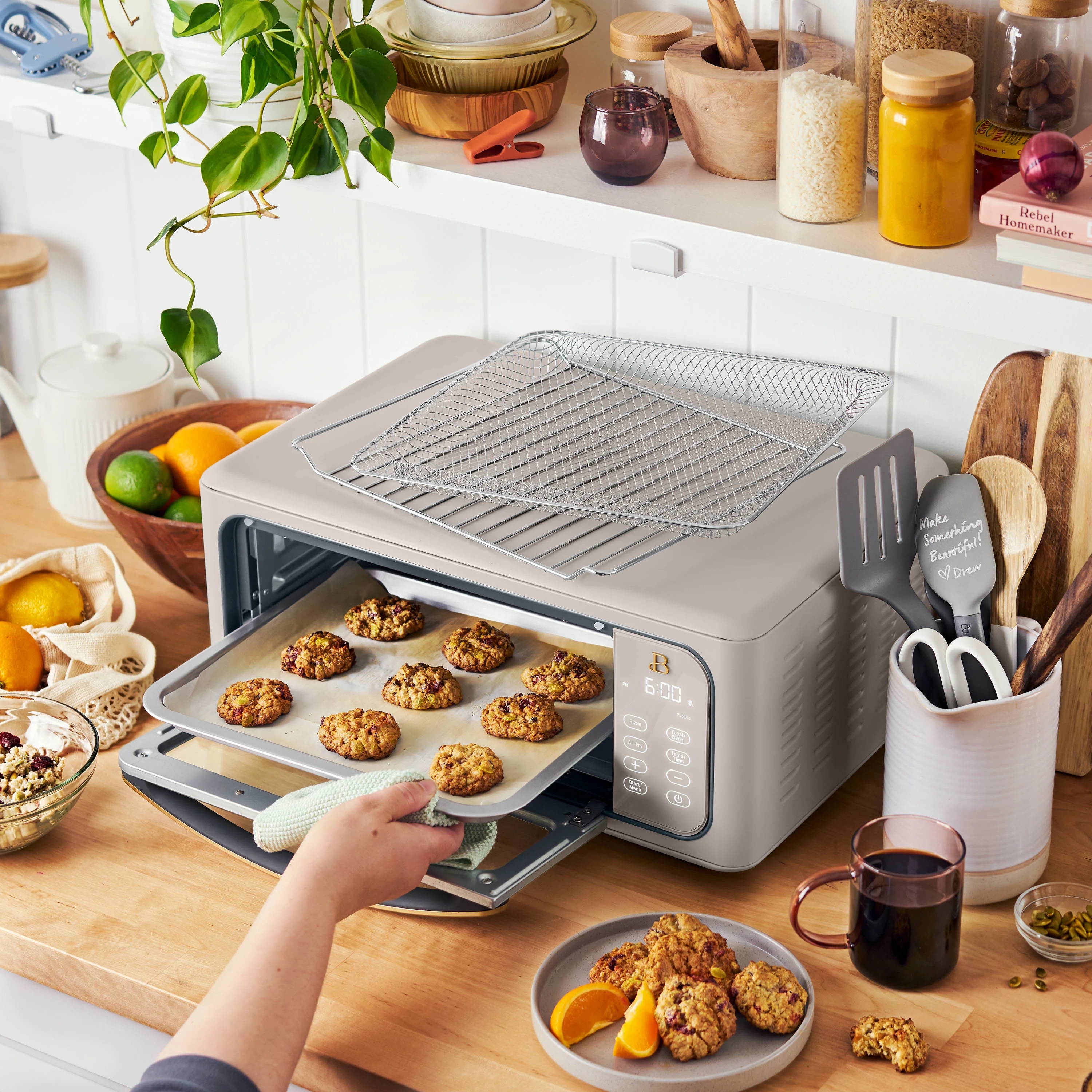 Beautiful Infrared Air Fry Toaster Oven, 9-Slice, 1800 W, Porcini Taupe by Drew Barrymore