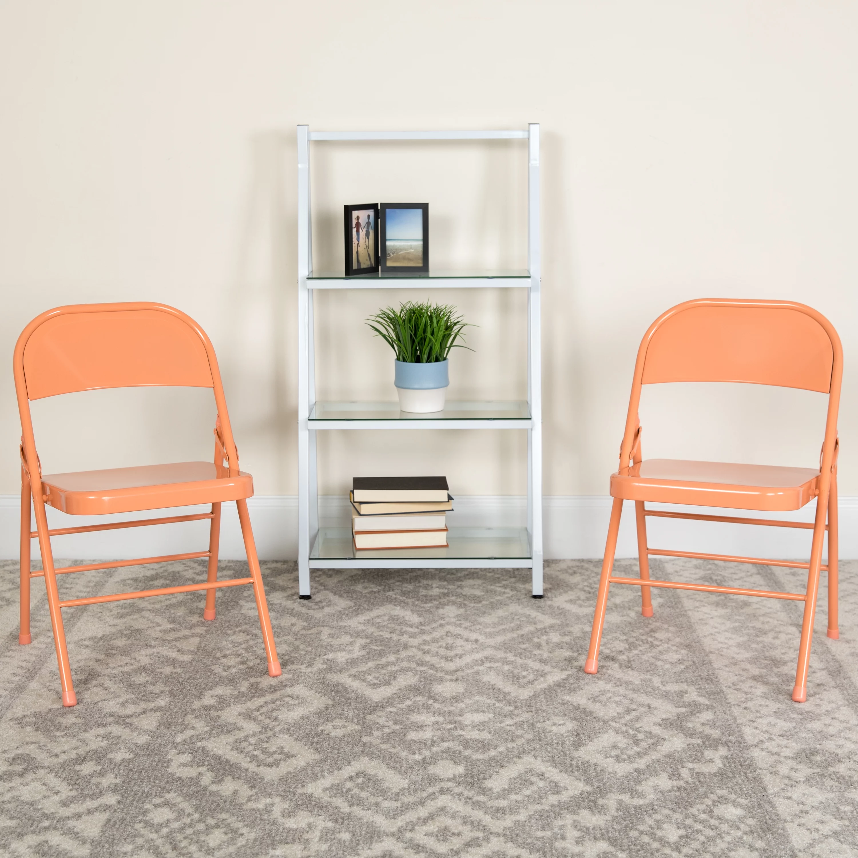 Flash Furniture 2 Pack HERCULES COLORBURST Series Sedona Coral Triple Braced & Double Hinged Metal Folding Chair