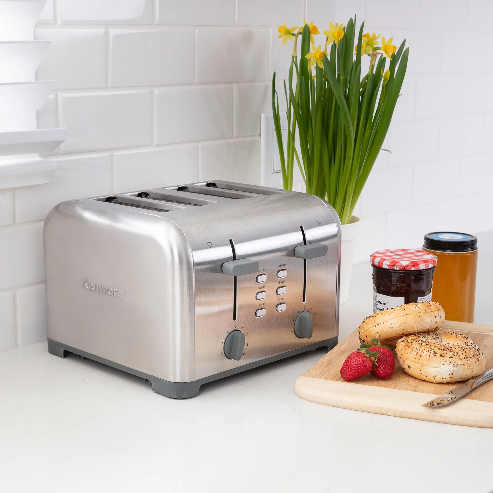 Kenmore 4-Slice Toaster Stainless Steel with Dual Controls, Wide Slot Gray