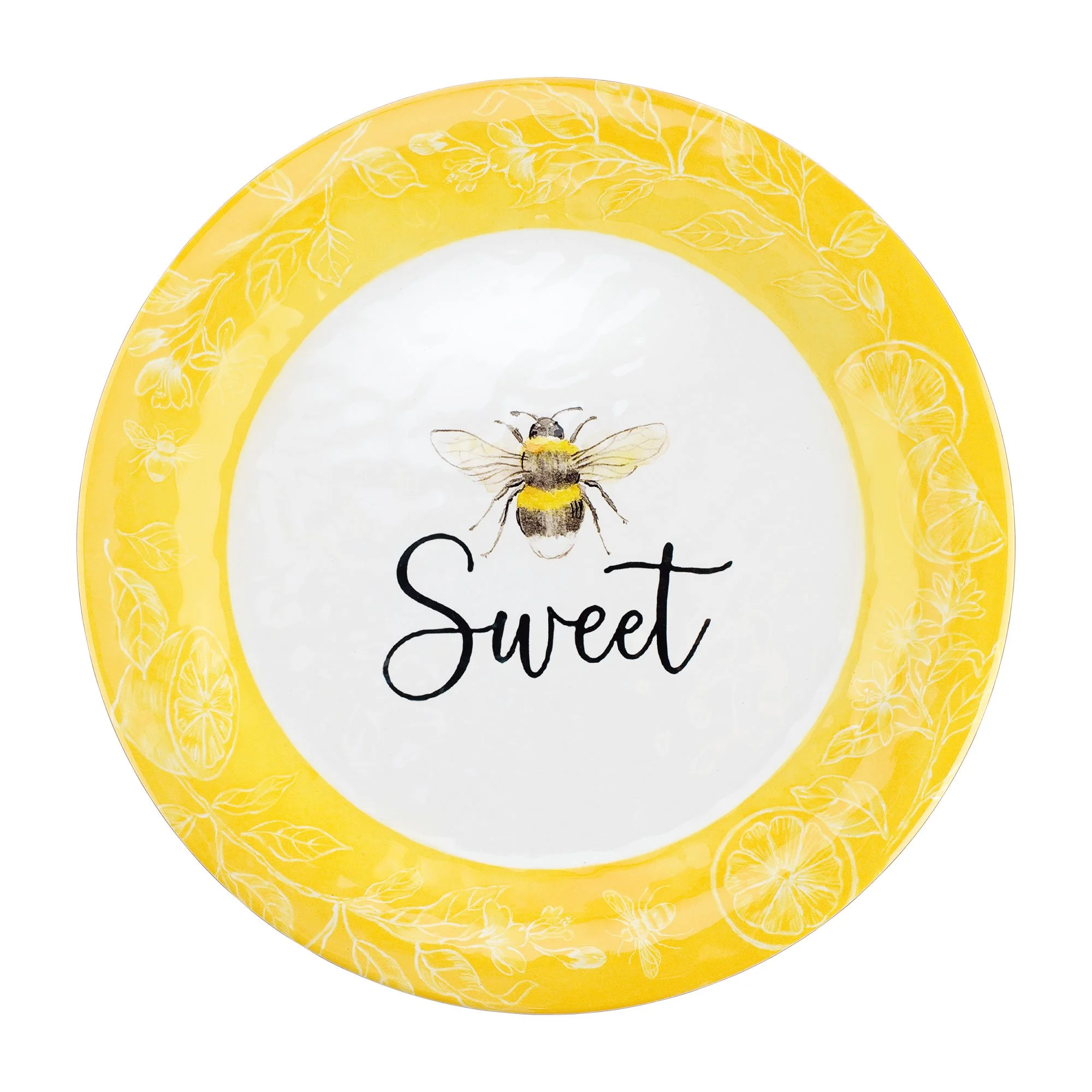 Gourmet Art 16-Piece Melamine Dinnerware Set, Includes Dinner Plates, Salad Plates, Dessert Plates, Bowls, Service for 4. (Sweet Bees)
