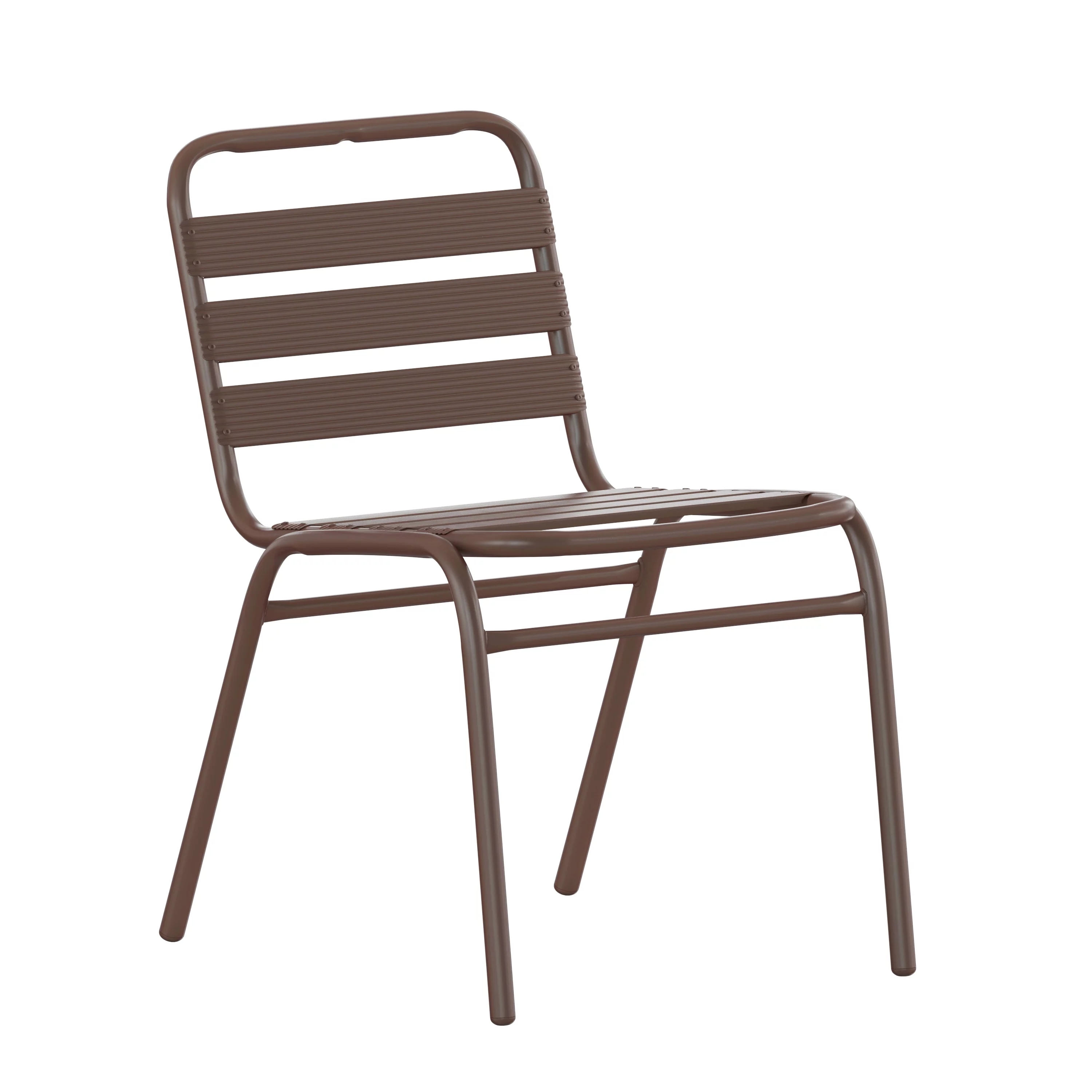 BizChair Commercial Bronze Metal Indoor-Outdoor Restaurant Stack Chair with Metal Triple Slat Back