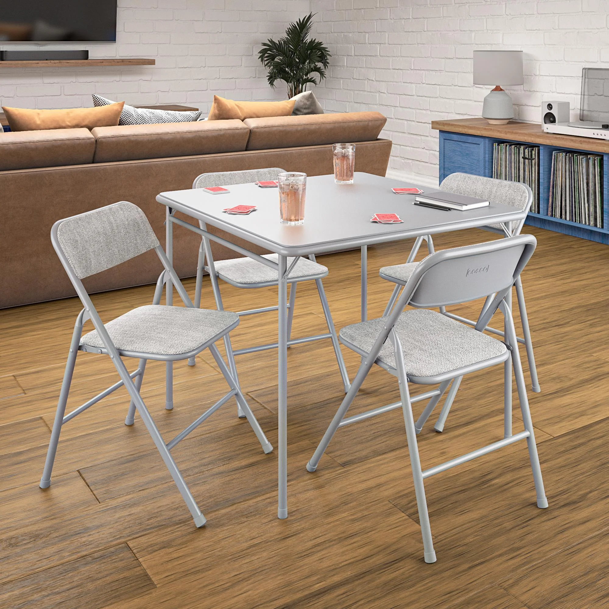 COSCO Premium 5-Piece Folding Table & Chair Dining Set, Gray