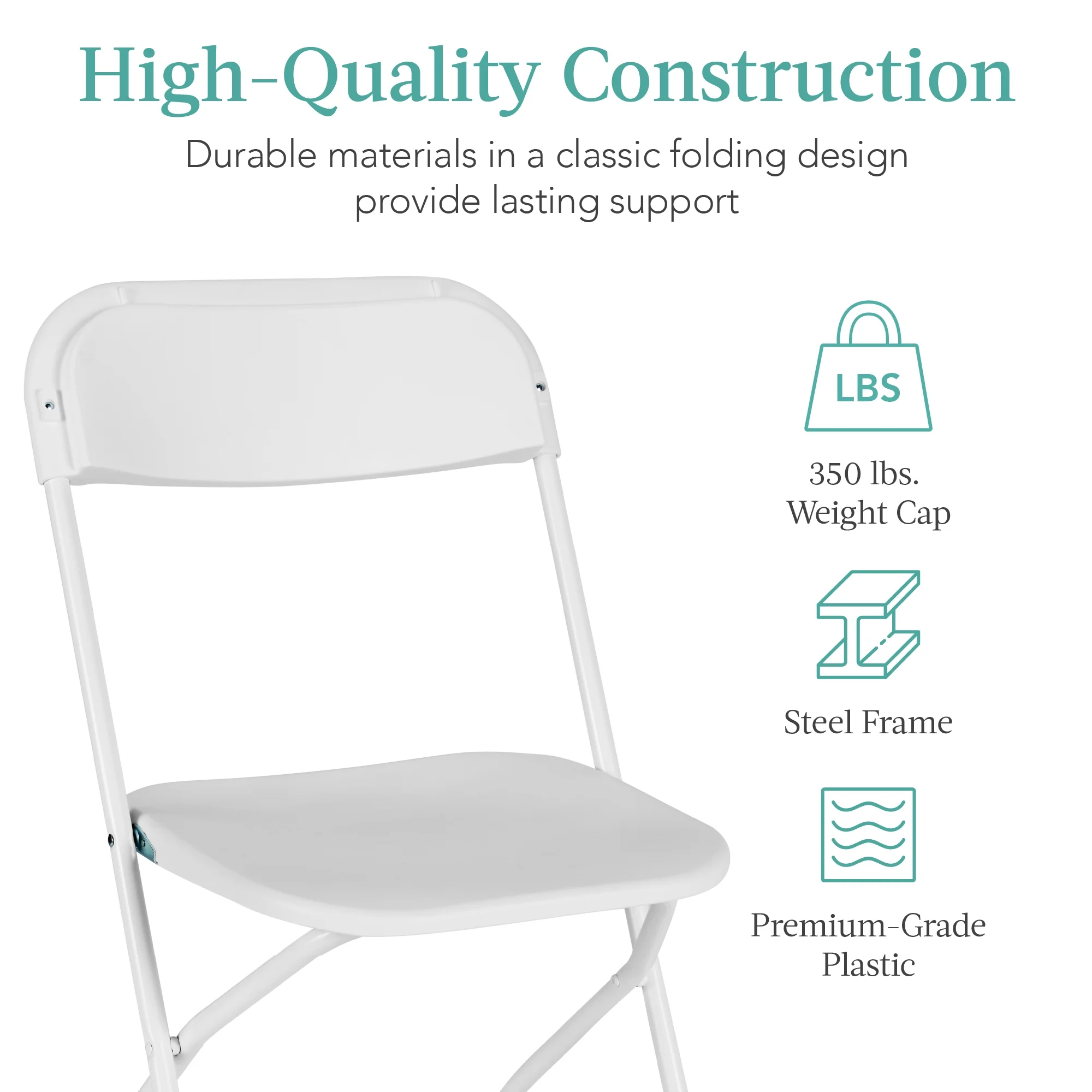Best Choice Products Set of 10 Folding Stacking Plastic Chairs w/ Non-Slip Feet, 350lb Capacity - White