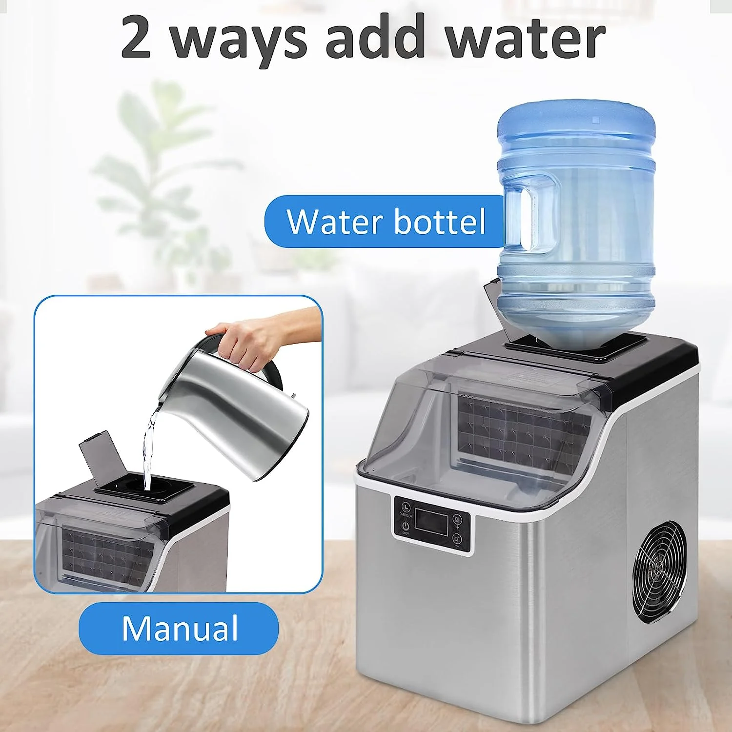 Ice Makers Countertop with Self-Cleaning Function, Portable Electric Ice Cube Maker Machine 48.5lbs in 24Hrs for Home Kitchen Office Bar Party
