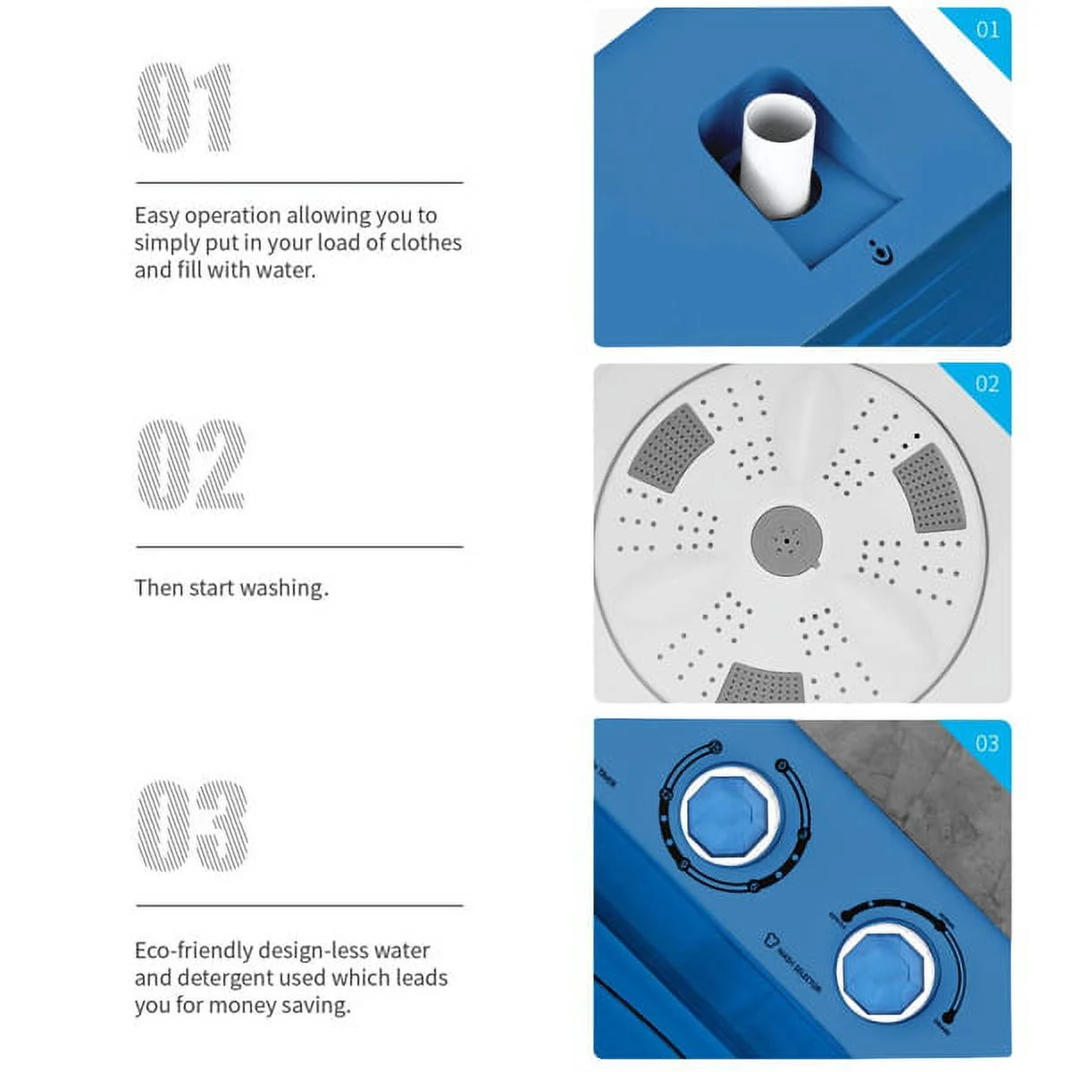 Fithood Twin Tub with Built-in Drain Pump XPB65-2288S 26Lbs Semi-automatic Twin Tube Washing Machine for Apartment, Dorms, RVs, Camping and More, White&Blue US Standard
