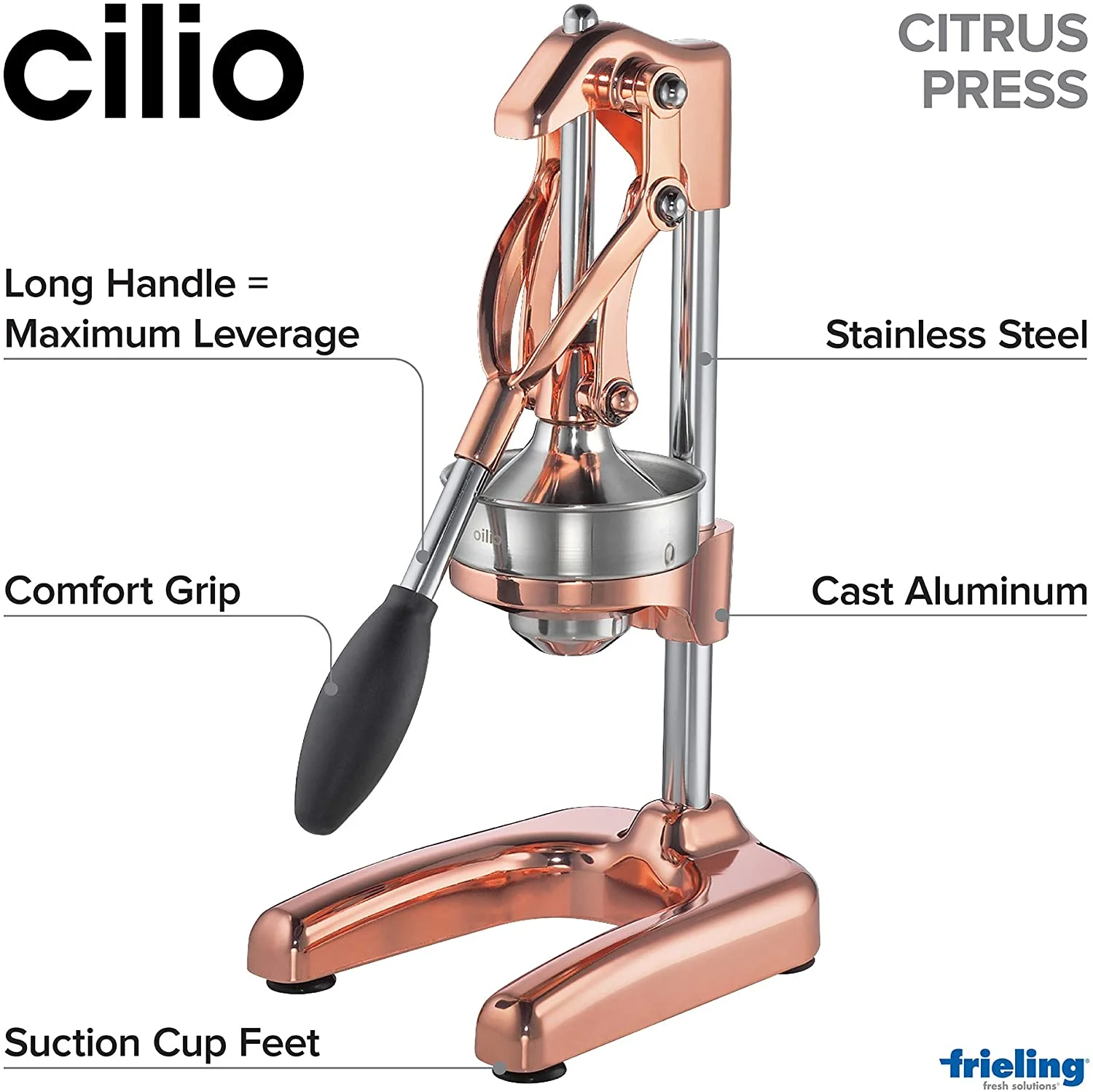 Cilio Amalfi Commercial Grade Manual Citrus Juicer, Extractor, and Juice Press, Copper
