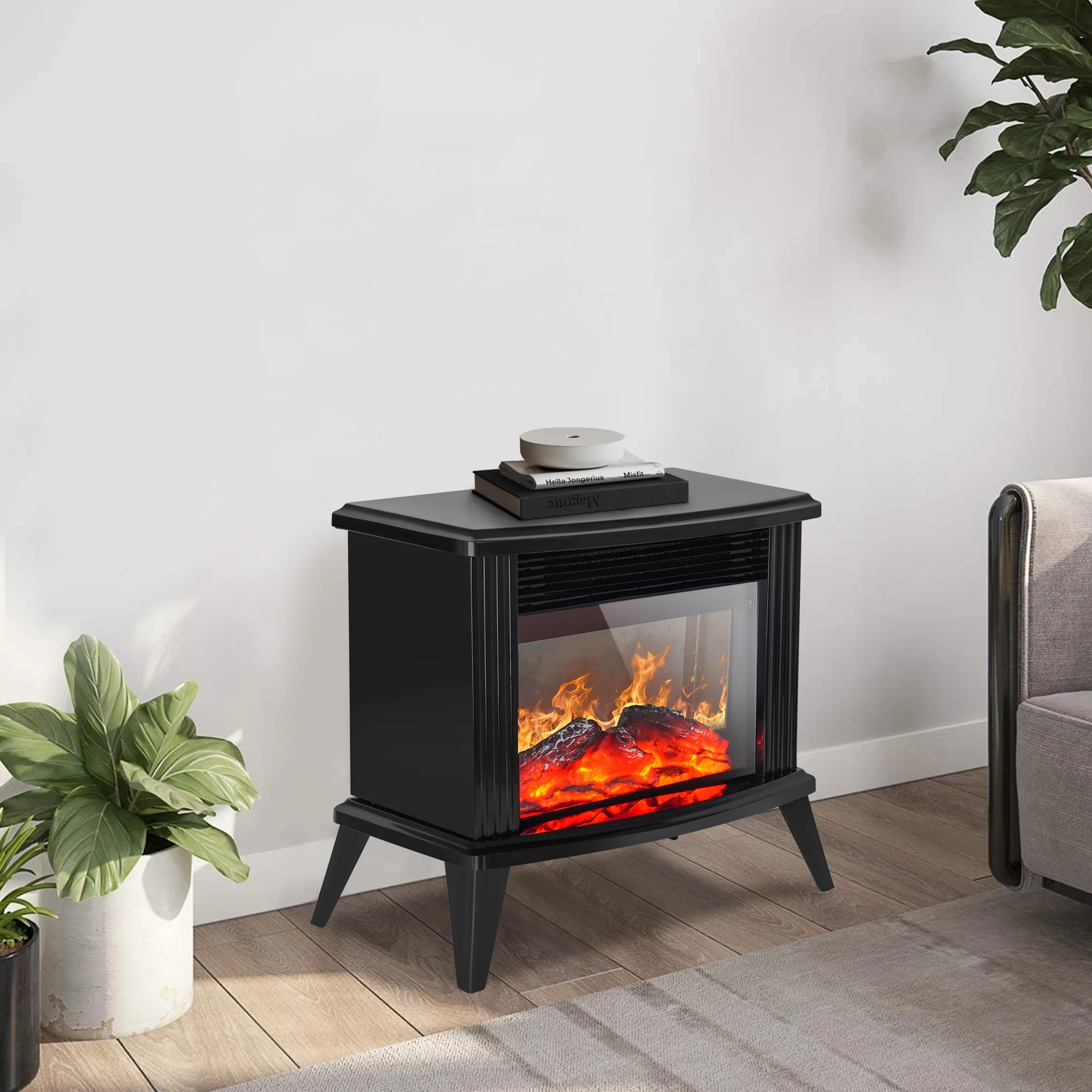 Clearance Seizeen Electric Heaters for Inside, 13''H Small Space Heater Portable, 1500W/750W Fireplace Heaters with Virtual Flame, Shutoff Safety Protection