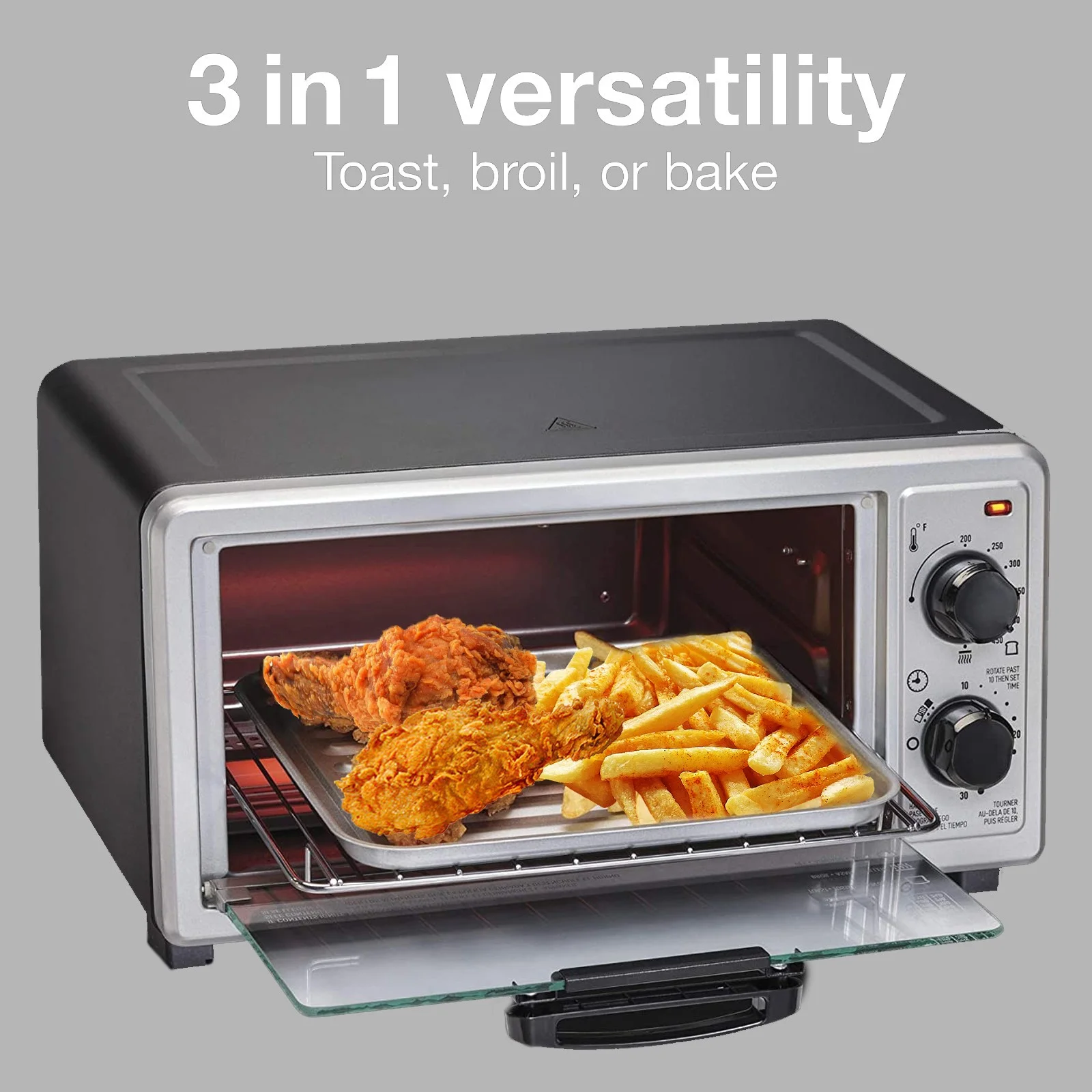 4 Slice Countertop Toaster Oven - for Bake, Toast and Broil, with Backing Pan and Rack (1100 Watts)