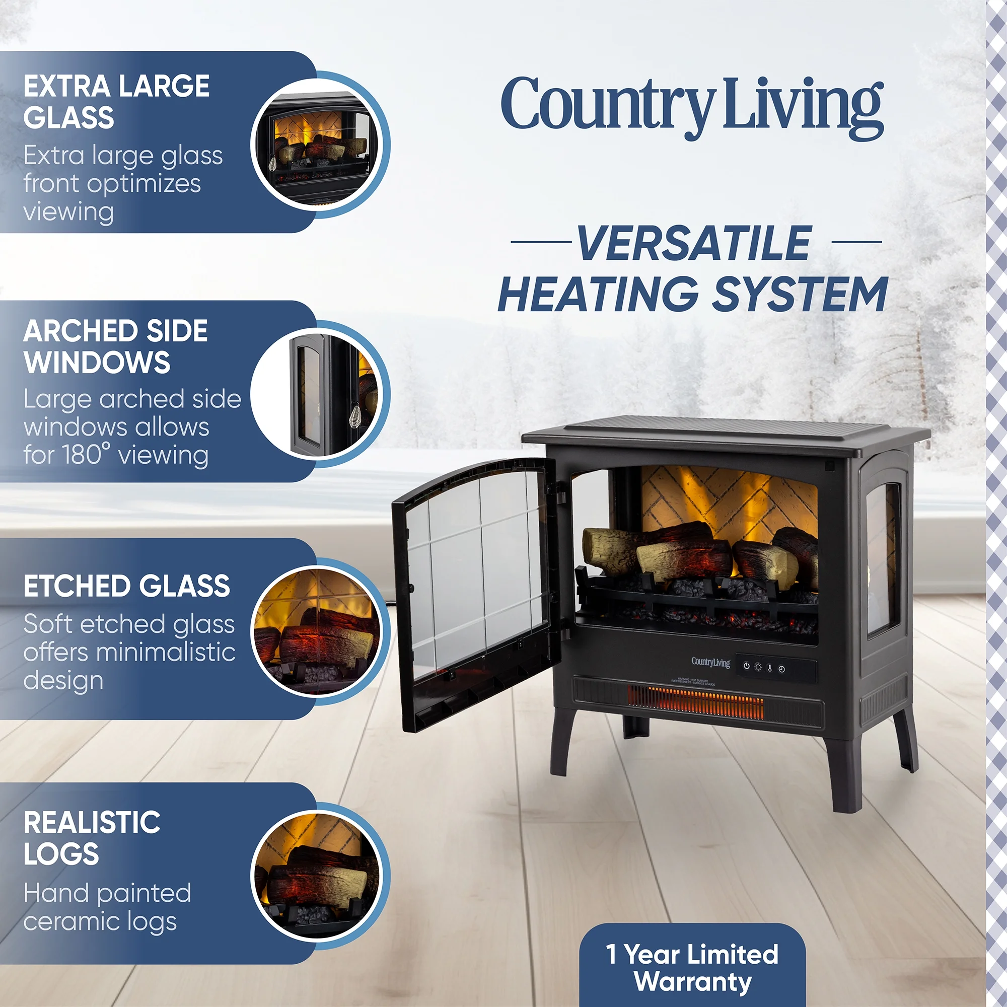 Country Living 13'D x 24'W x 23.5'H 31.8lb Infrared Freestanding Electric Fireplace Stove - Cream