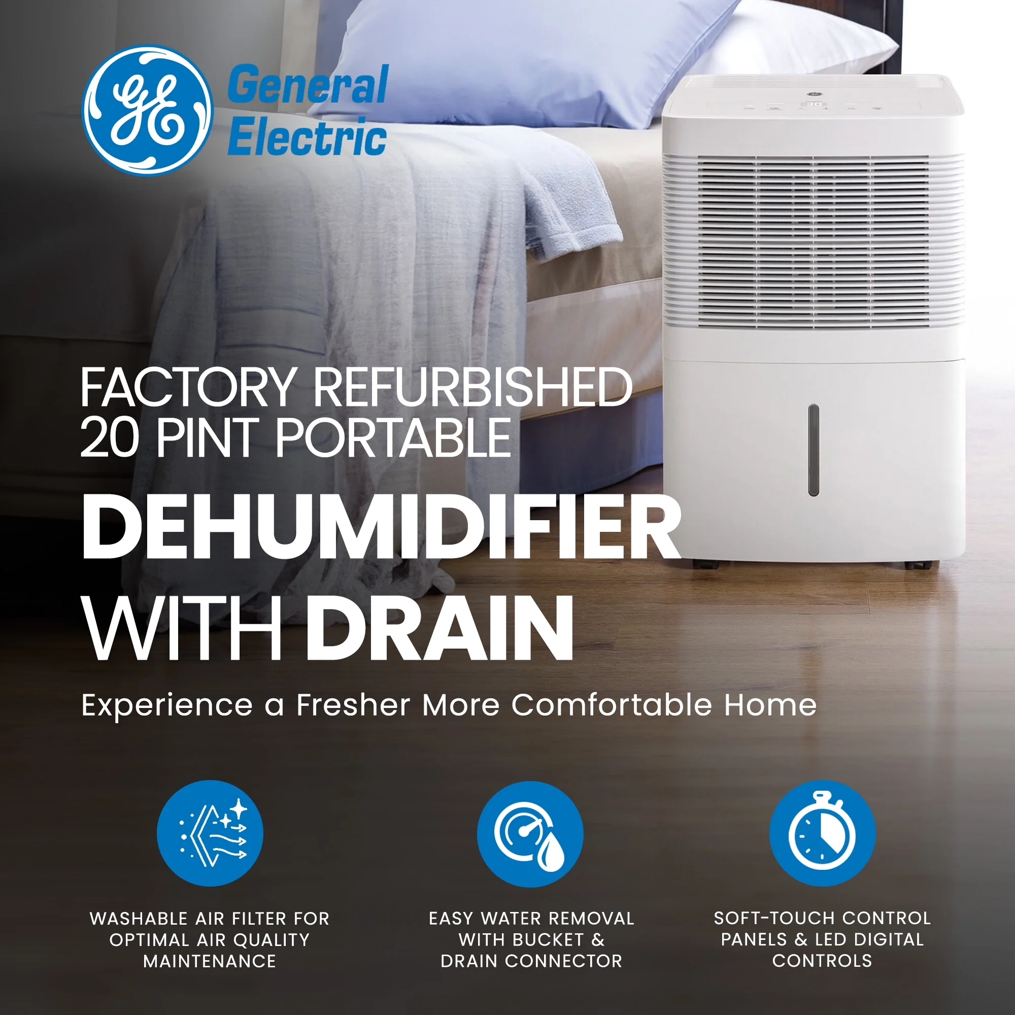 General Electric 20 Pint Dehumidifier w/Drain (Certified Refurbished)