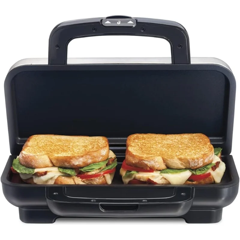 Hot Sandwich Maker with Easy-Clean Durable Nonstick Ceramic Plates, Fits up to 2 Grilled Cheese, Stainless Steel
