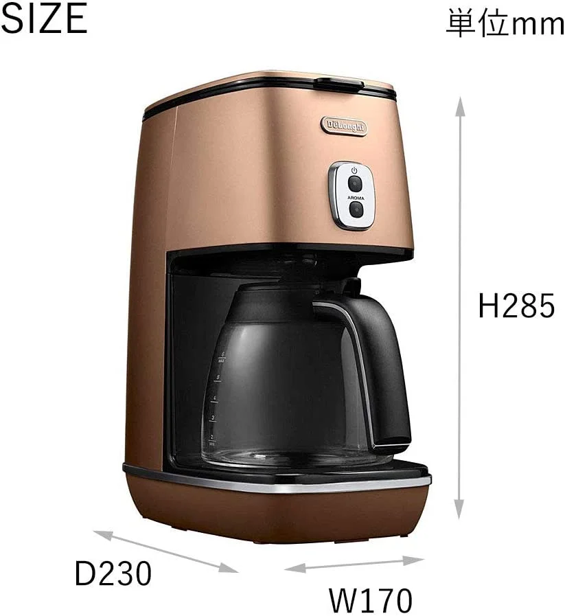 DeLonghi Distinta Collection Drip Coffee Maker with Aroma Mode Style Copper 6 Cups ICMI011J-CP