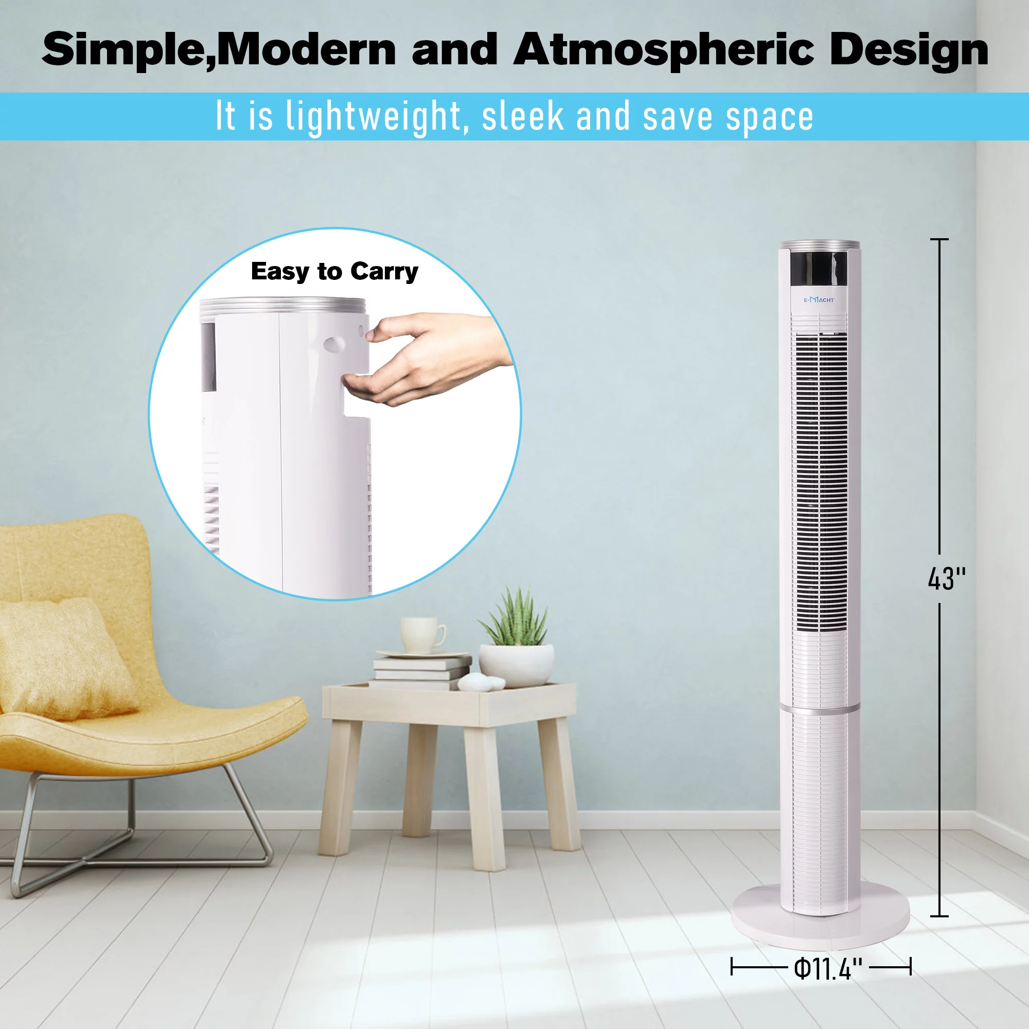 Karmas Product Tower Fan 43 inches Oscillating Bladeless Fan Standing Fan 35 Db Quiet Cooling Fan 7H Timer with Remote