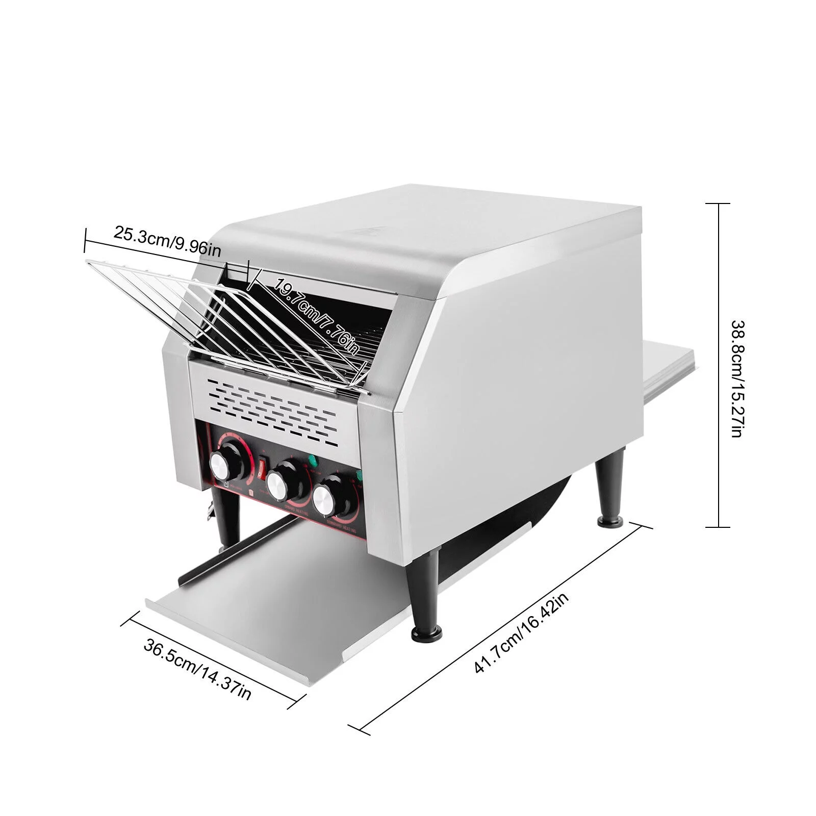 300 Slices/Hour Commercial Conveyor Toaster, 2200W Stainless Steel Heavy-Duty Industrial Toasters with Double Heating Tubes, Countertop Electric Restaurant Equipment
