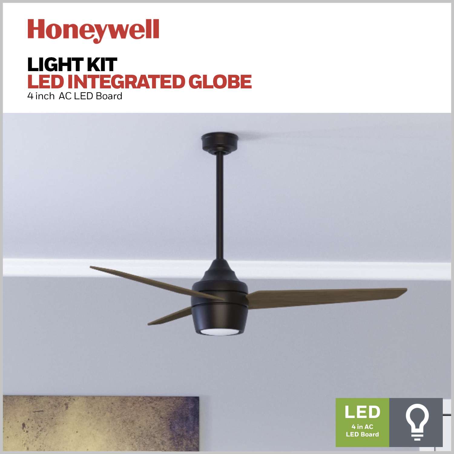 Honeywell Eamon 52' Modern Espresso Bronze Remote Control Ceiling Fan with Integrated LED Light, 3 Blade