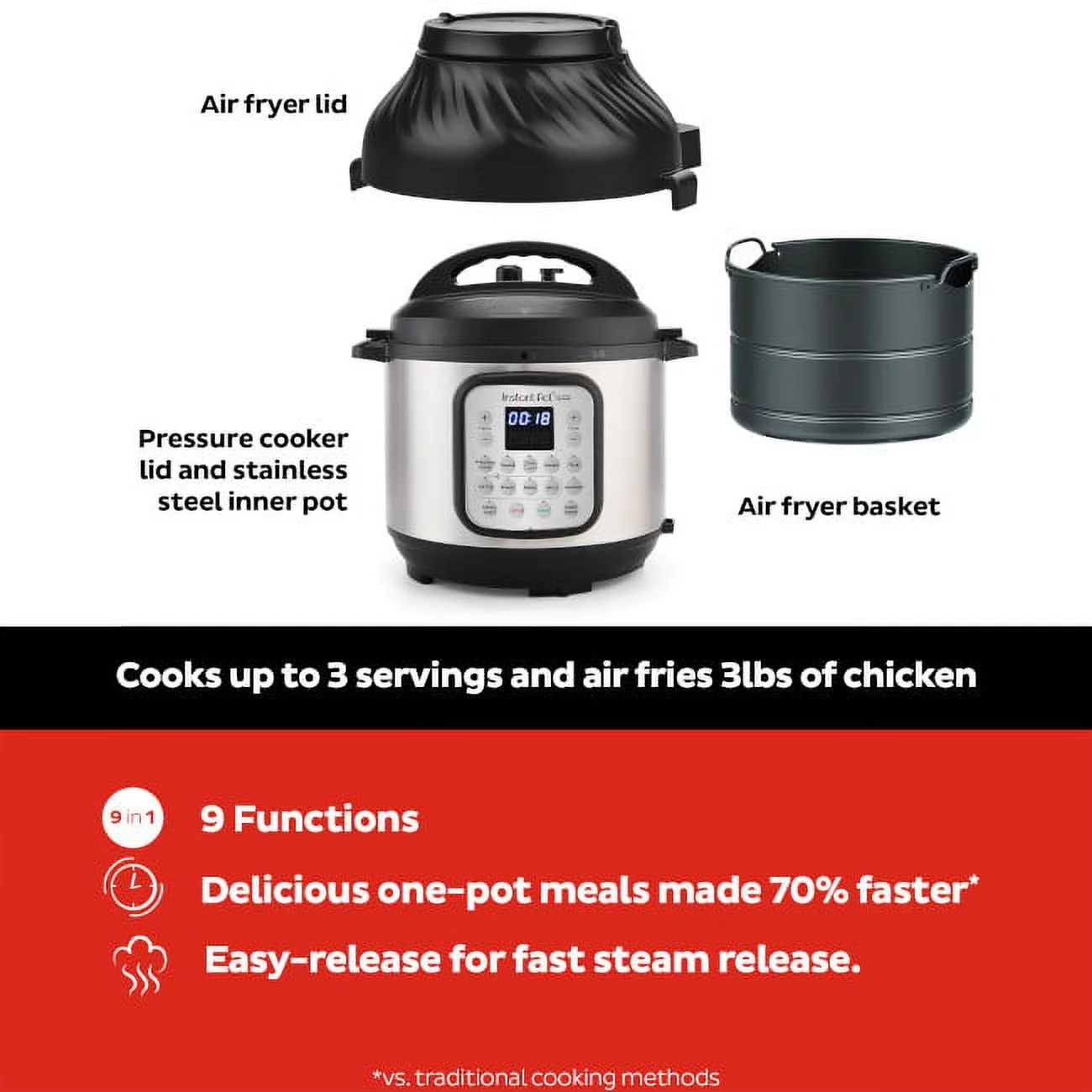 Instant Pot 6 Qt Duo Crisp 9-in-1 Air Fryer and Pressure Cooker Combo