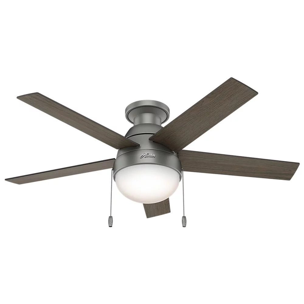 Hunter 46' Anslee Matte Silver Ceiling Fan with Light Kit and Pull Chain
