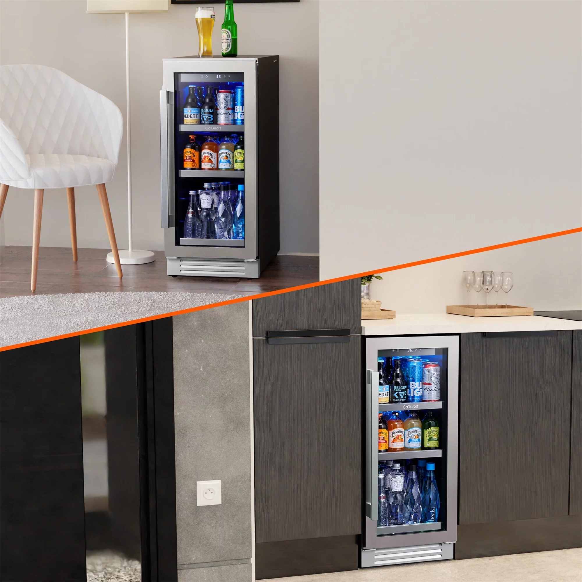 Ca'Lefort 15'' Beverage Refrigerator Cooler,100 Cans Beverage Fridge,Built in or Freestanding Beverage Center with Stainless Steel Door