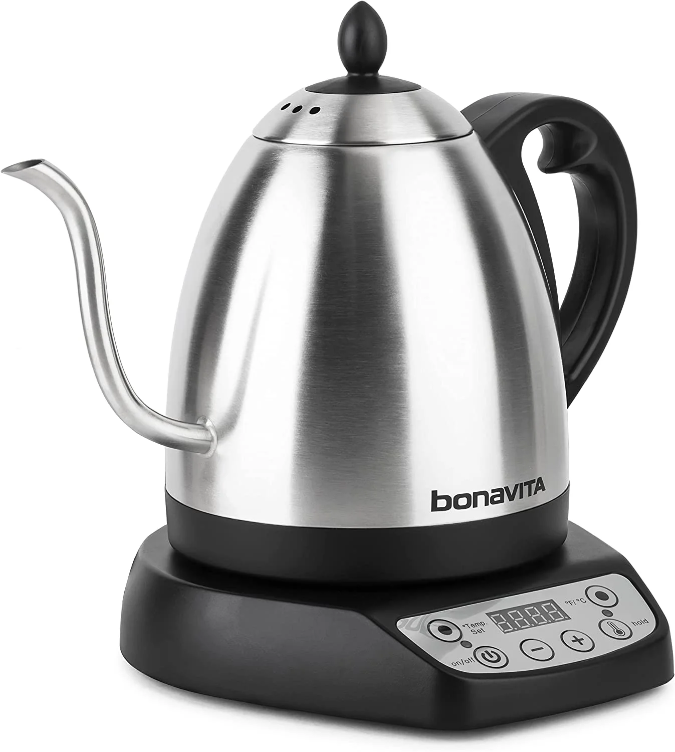 Bonavita 1L Digital Variable Temperature Gooseneck Electric Kettle for Coffee Brew and Tea Precise Pour Control 6 Preset Temps Caf�� or Home Use 1000 Watt Stainless Steel
