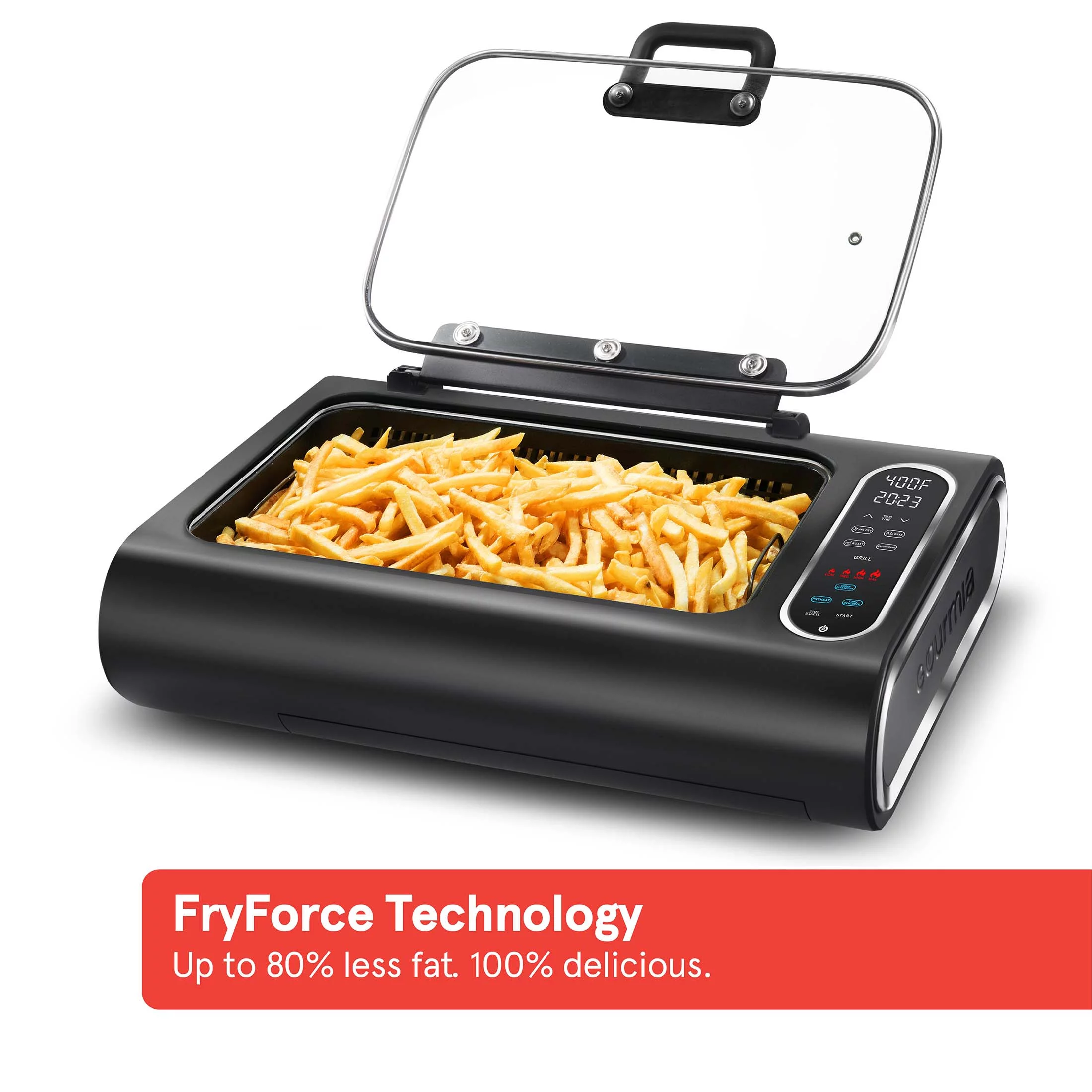 Gourmia FoodStation Indoor Smokeless Grill with Guided Cooking, Black