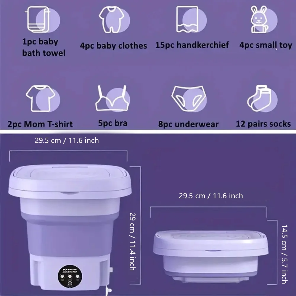 Foldable Mini Portable washing Machine 110V Purple