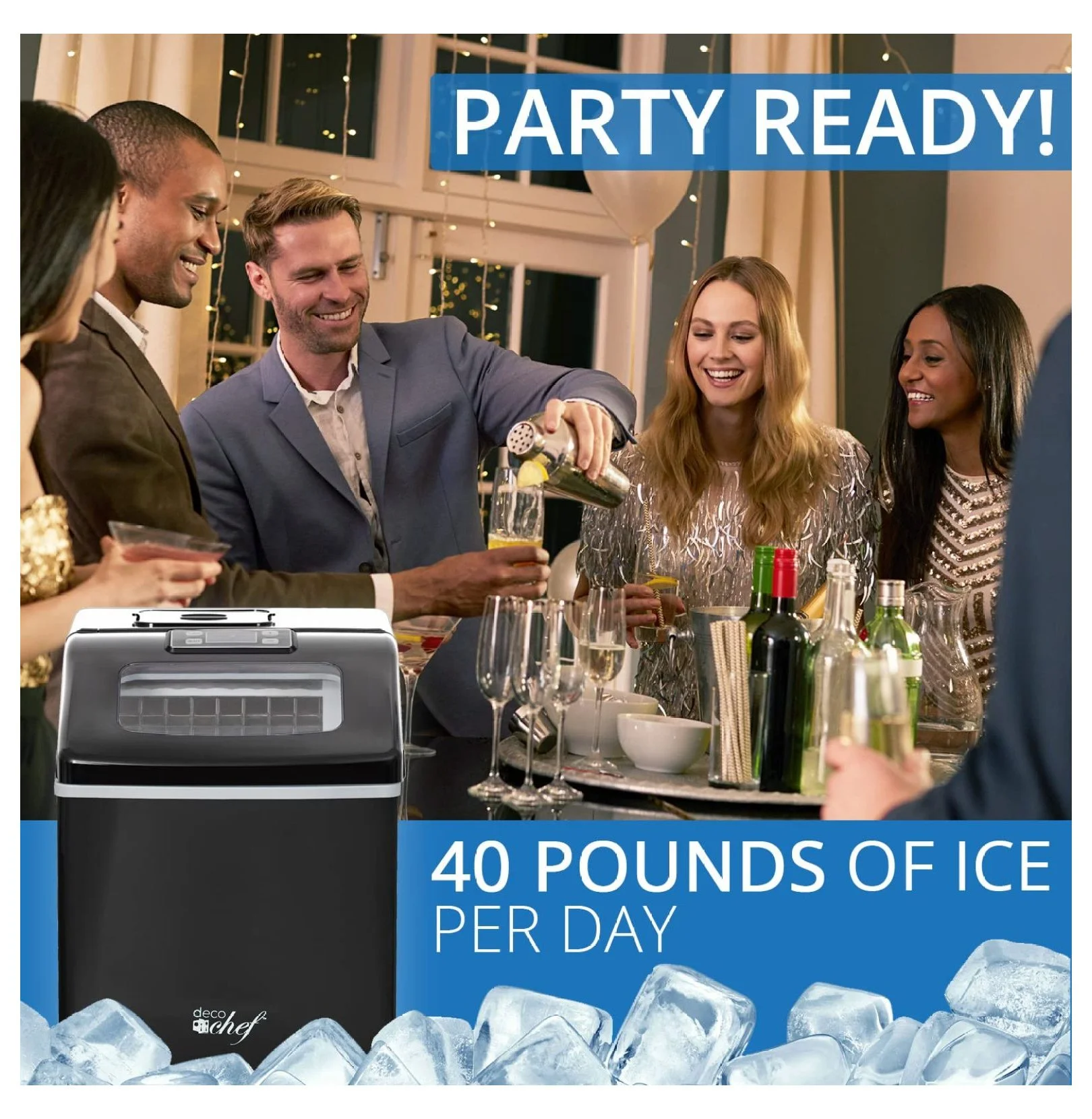 Countertop Ice Maker 40LB/24H, 24 Full Cubes Every 15 Minutes, Adjustable Size, Digital Control and Timer, Self-Cleaning, Included, Black