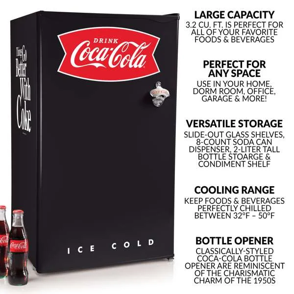 Coca-Cola CKRF32BK 3.2 Cu. Ft. Refrigerator With Freezer, Black